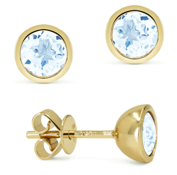 14KYG Aquamarine Bezel Set Stud Earrings