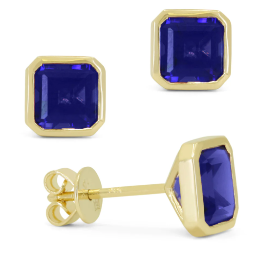 14KYG Lab Grown Sapphire Bezel Set Studs