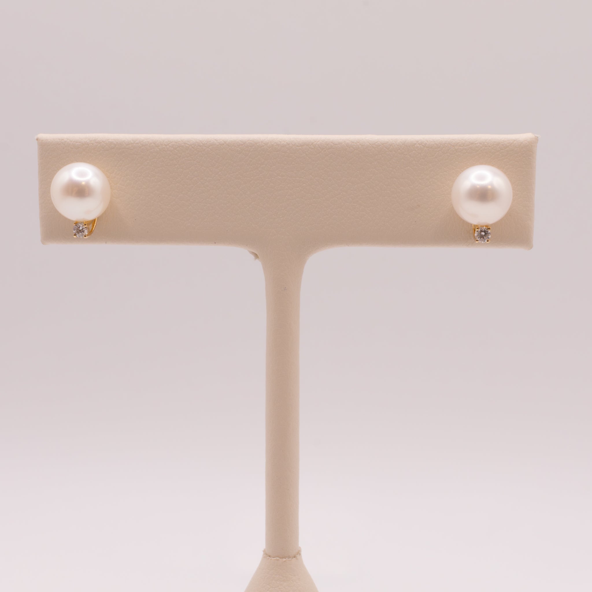 14KYG Pearl and Diamond Stud Earrings