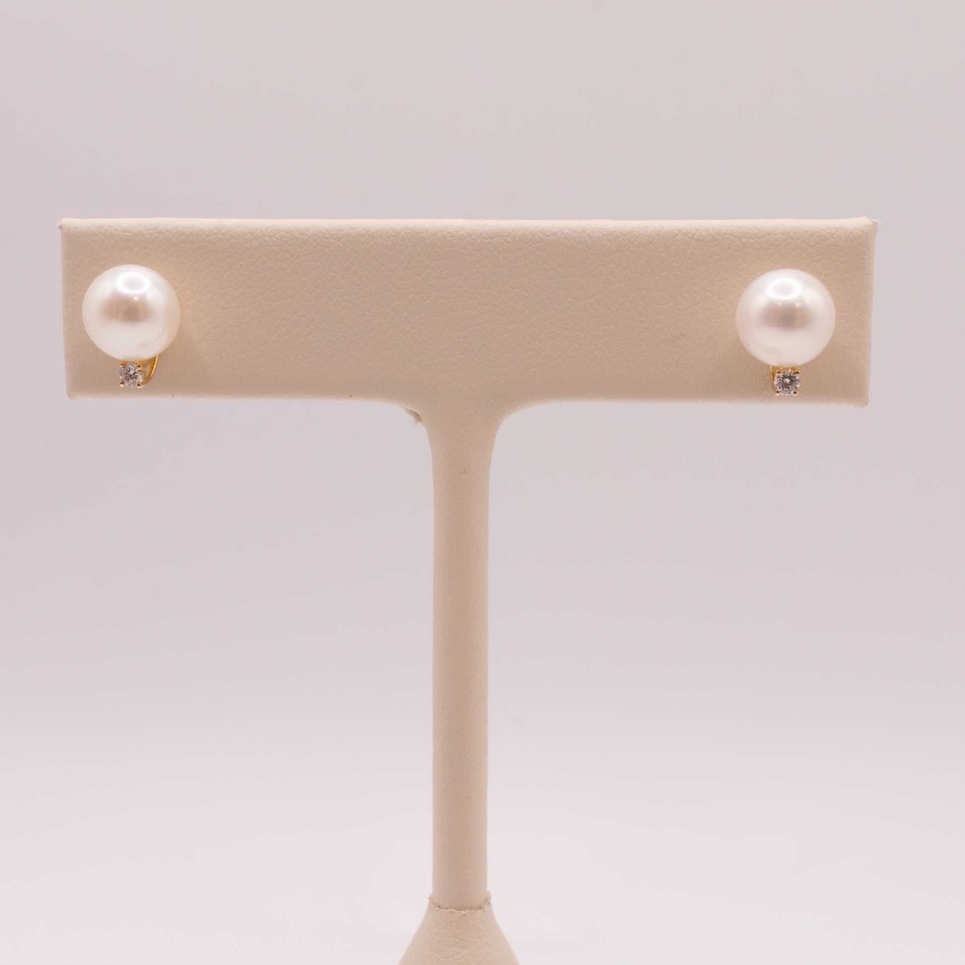 14KYG Pearl and Diamond Stud Earrings