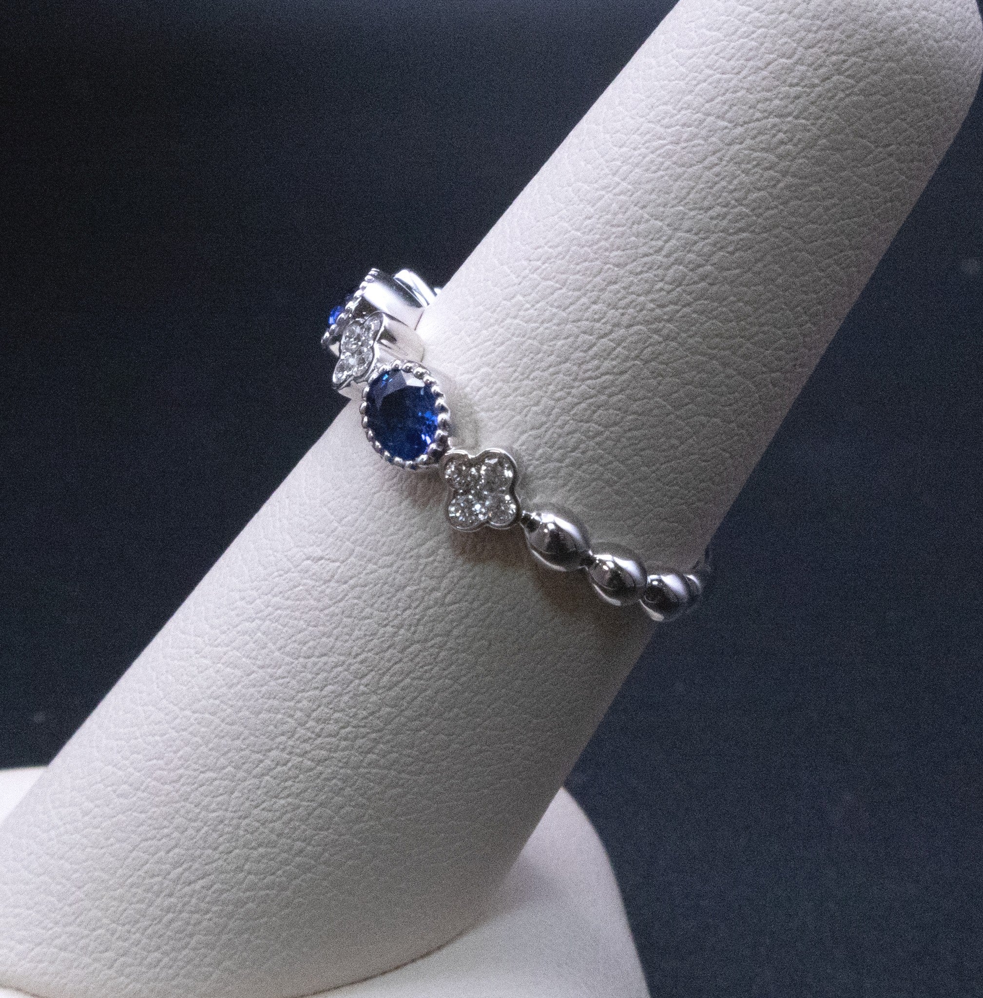 14KWG Sapphire and Diamond Clover Alternating Ring