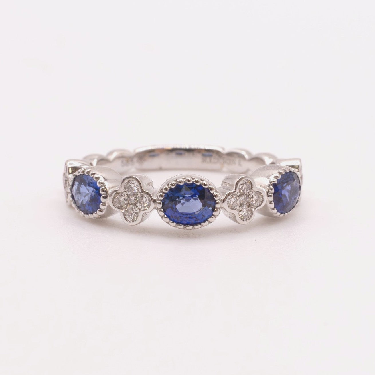 14KWG Sapphire and Diamond Clover Alternating Ring