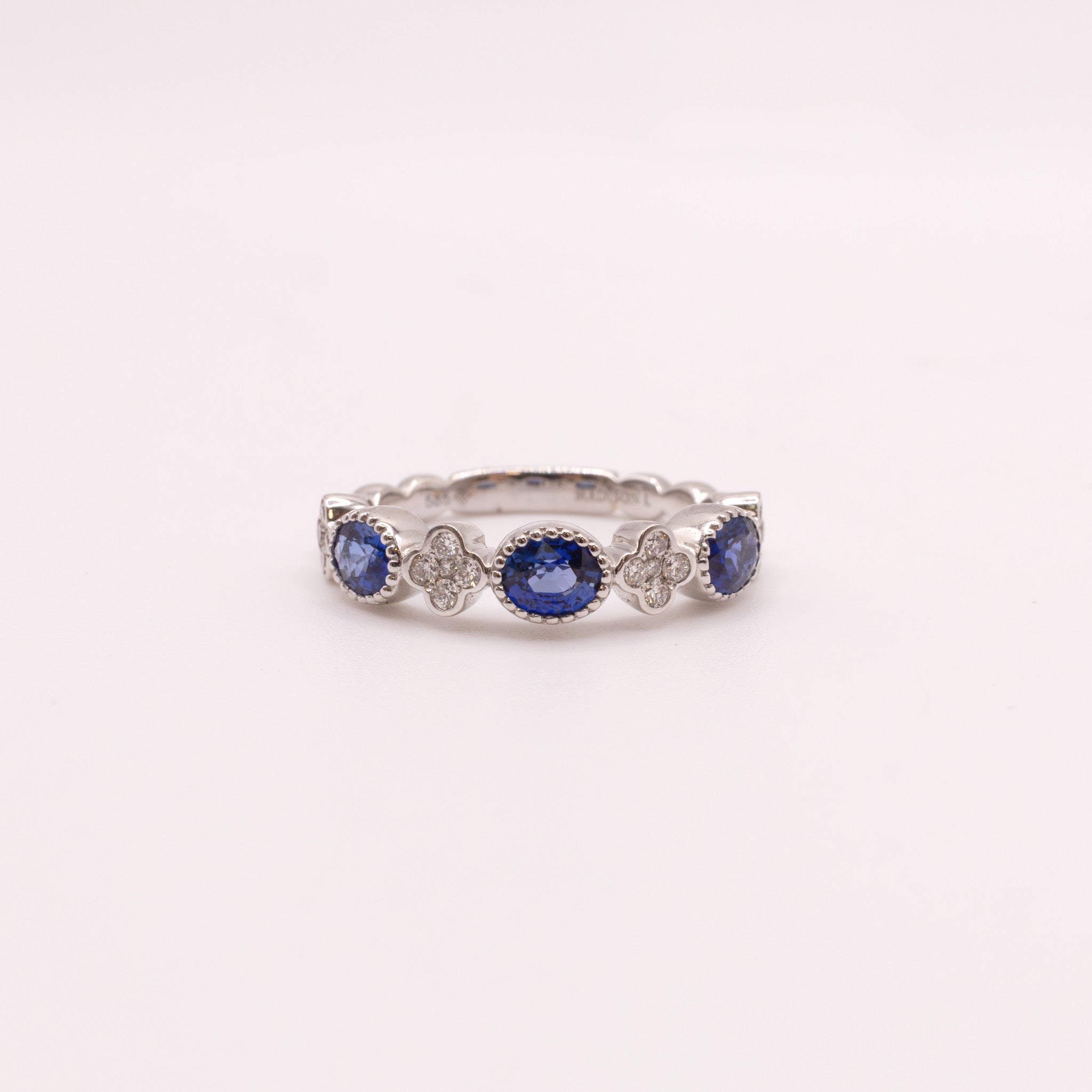 14KWG Sapphire and Diamond Clover Alternating Ring