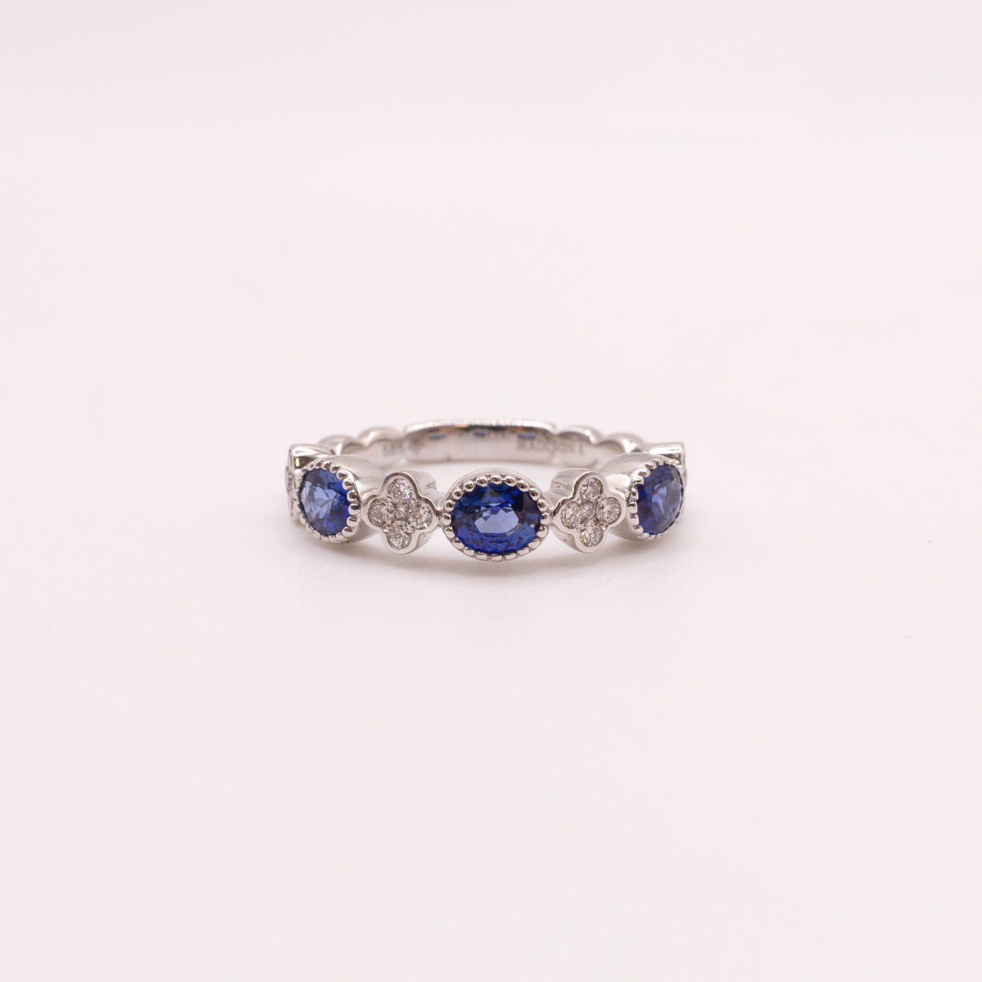 14KWG Sapphire and Diamond Clover Alternating Ring