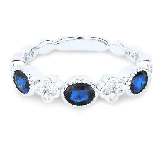 14KWG Sapphire and Diamond Clover Alternating Ring