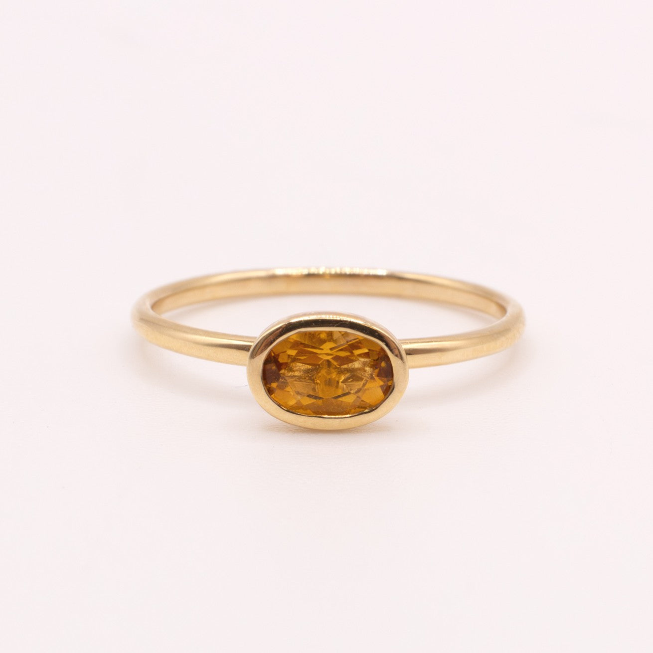 14KYG Citrine Oval Bezel Set Ring