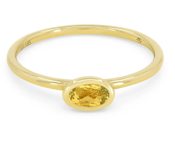 14KYG Citrine Oval Bezel Set Ring