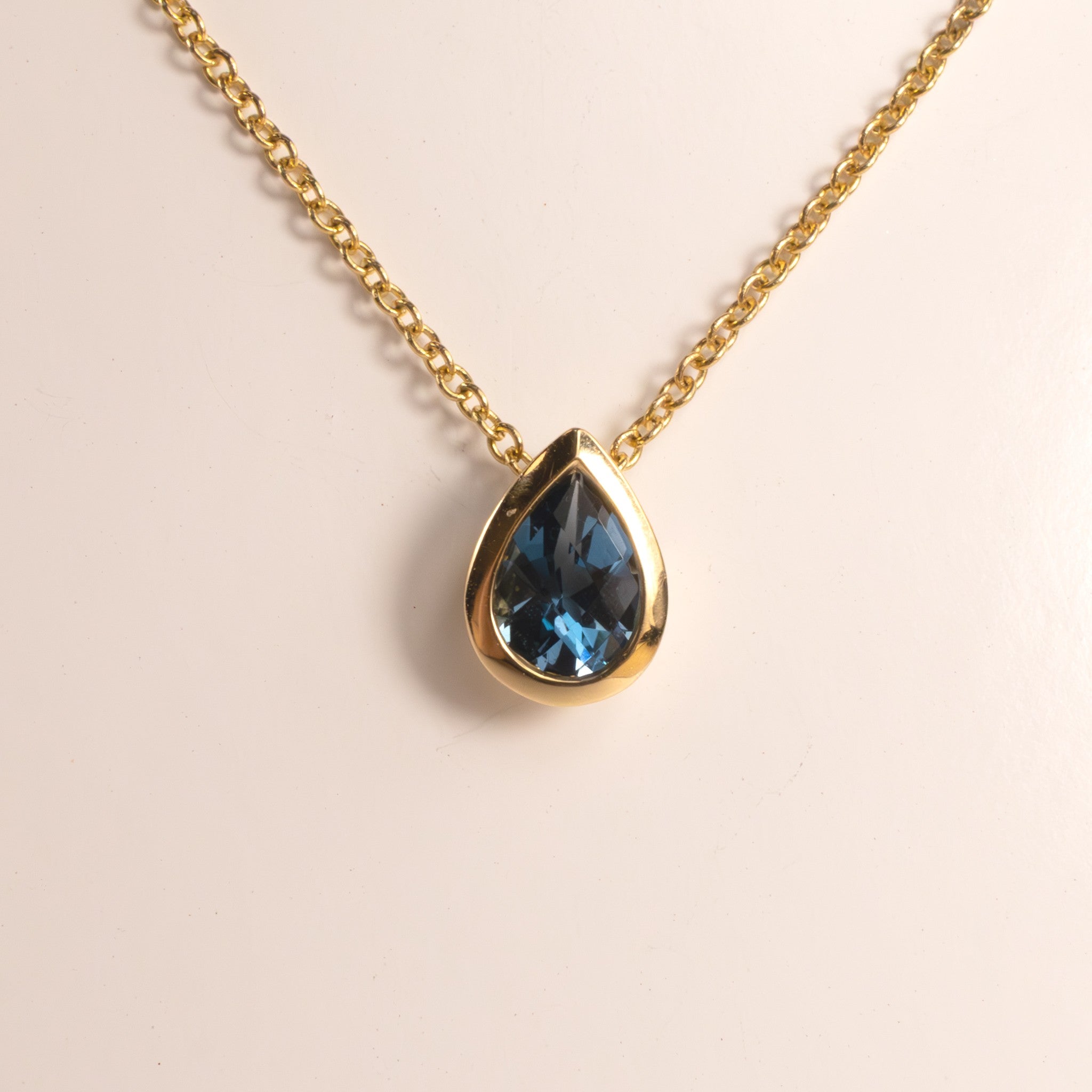 14KYG London Blue Topaz Bezel Set Necklace