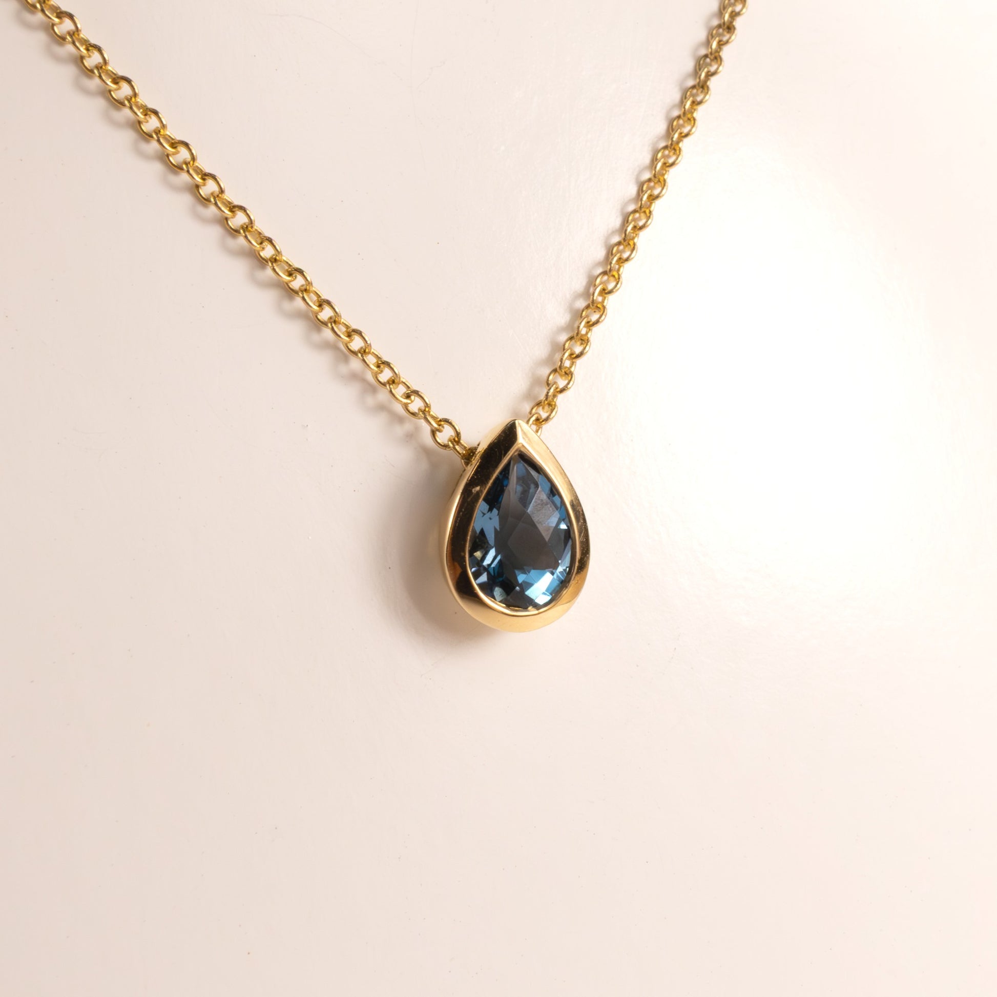 14KYG London Blue Topaz Bezel Set Necklace