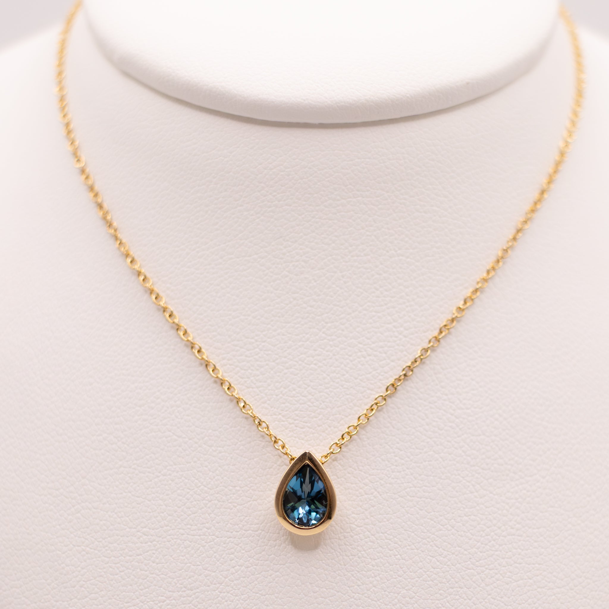 14KYG London Blue Topaz Bezel Set Necklace