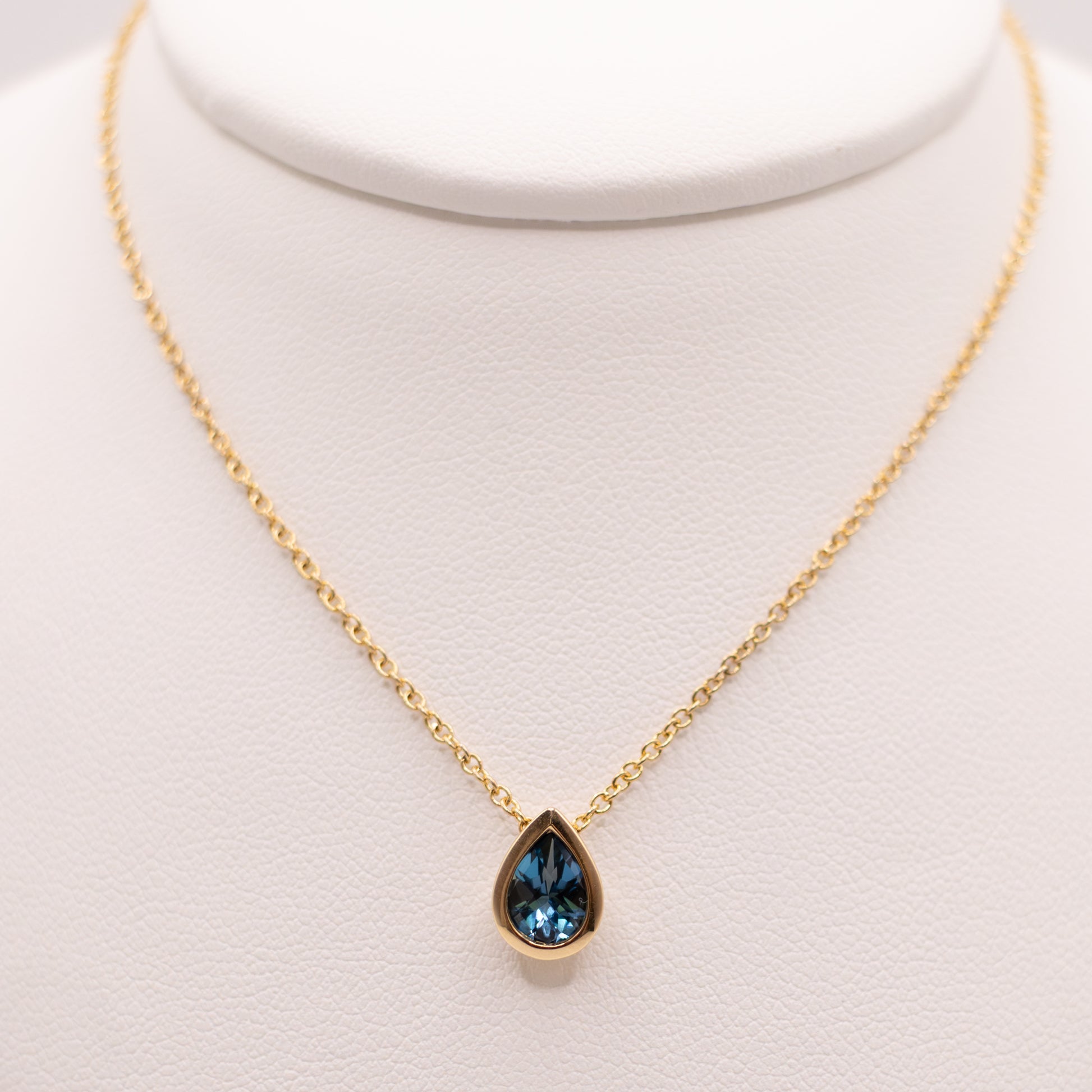 14KYG London Blue Topaz Bezel Set Necklace