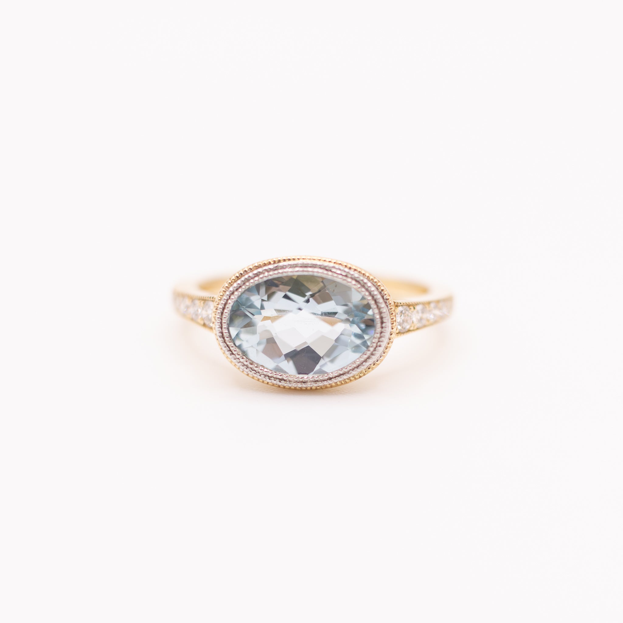 14K Two-Tone Aquamarine and Diamond Ring