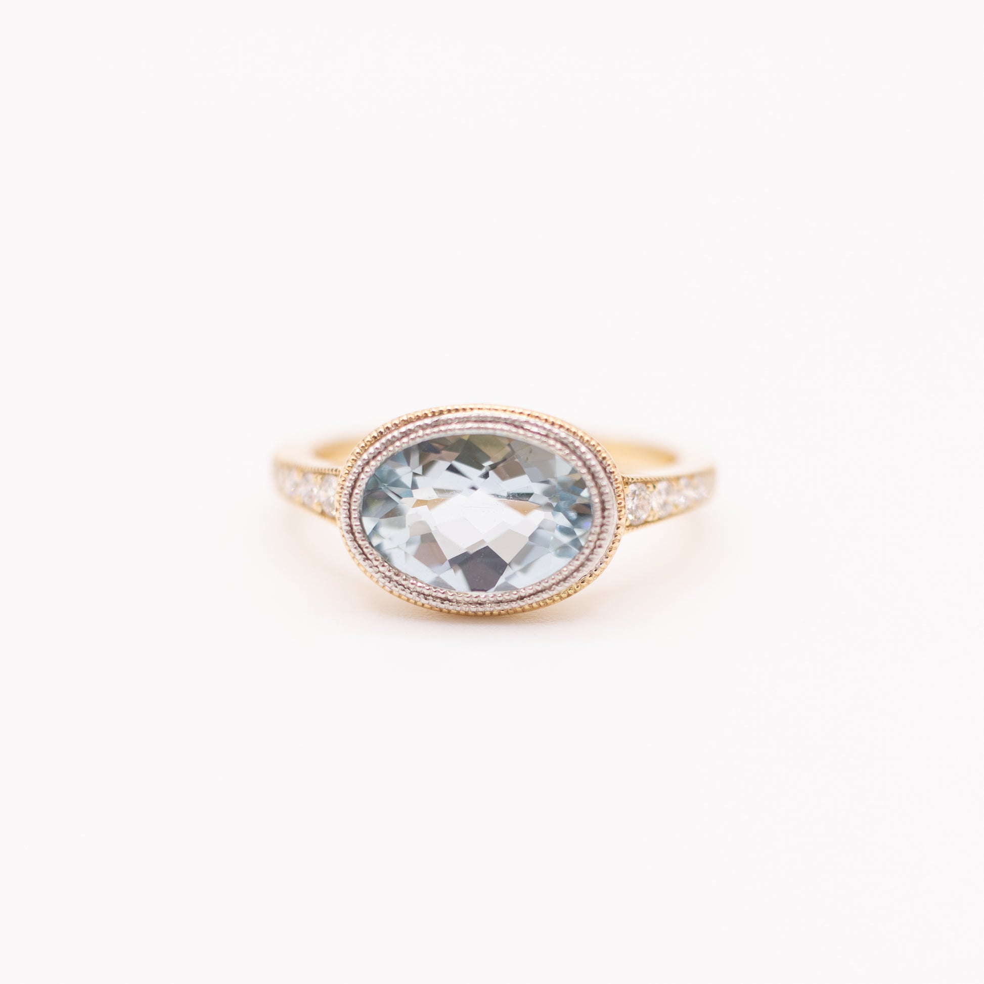 14K Two-Tone Aquamarine and Diamond Ring