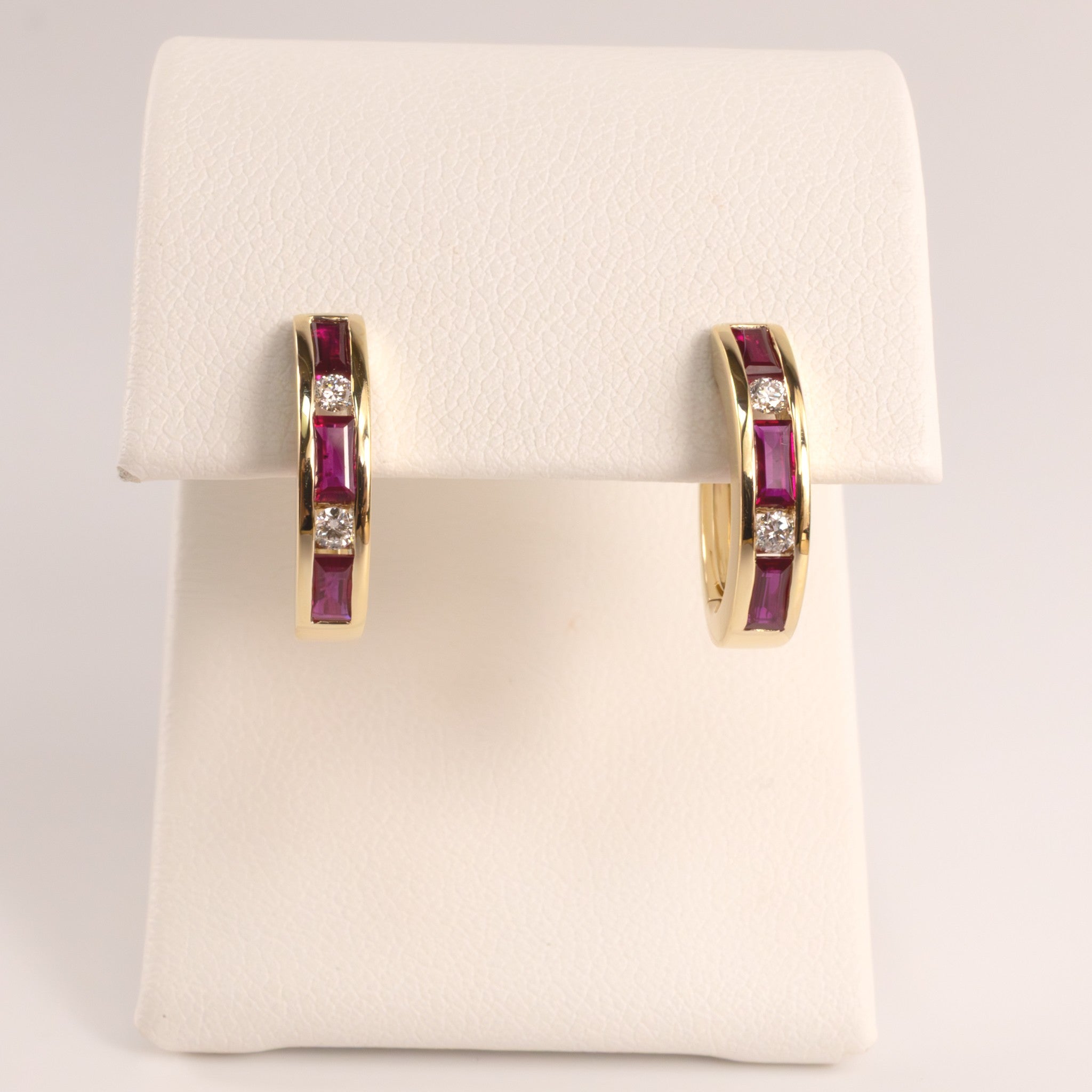14KYG Ruby and Diamond Channel Set Huggie Hoop Earrings