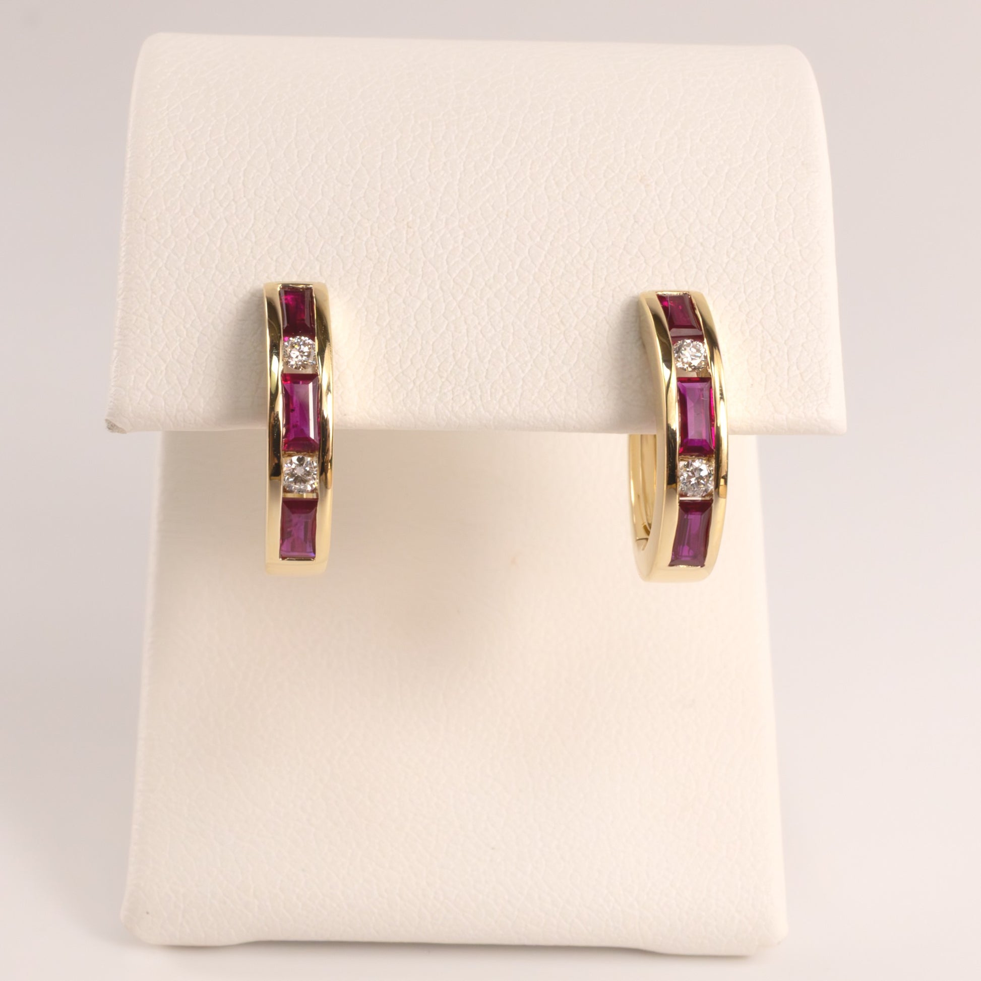 14KYG Ruby and Diamond Channel Set Huggie Hoop Earrings