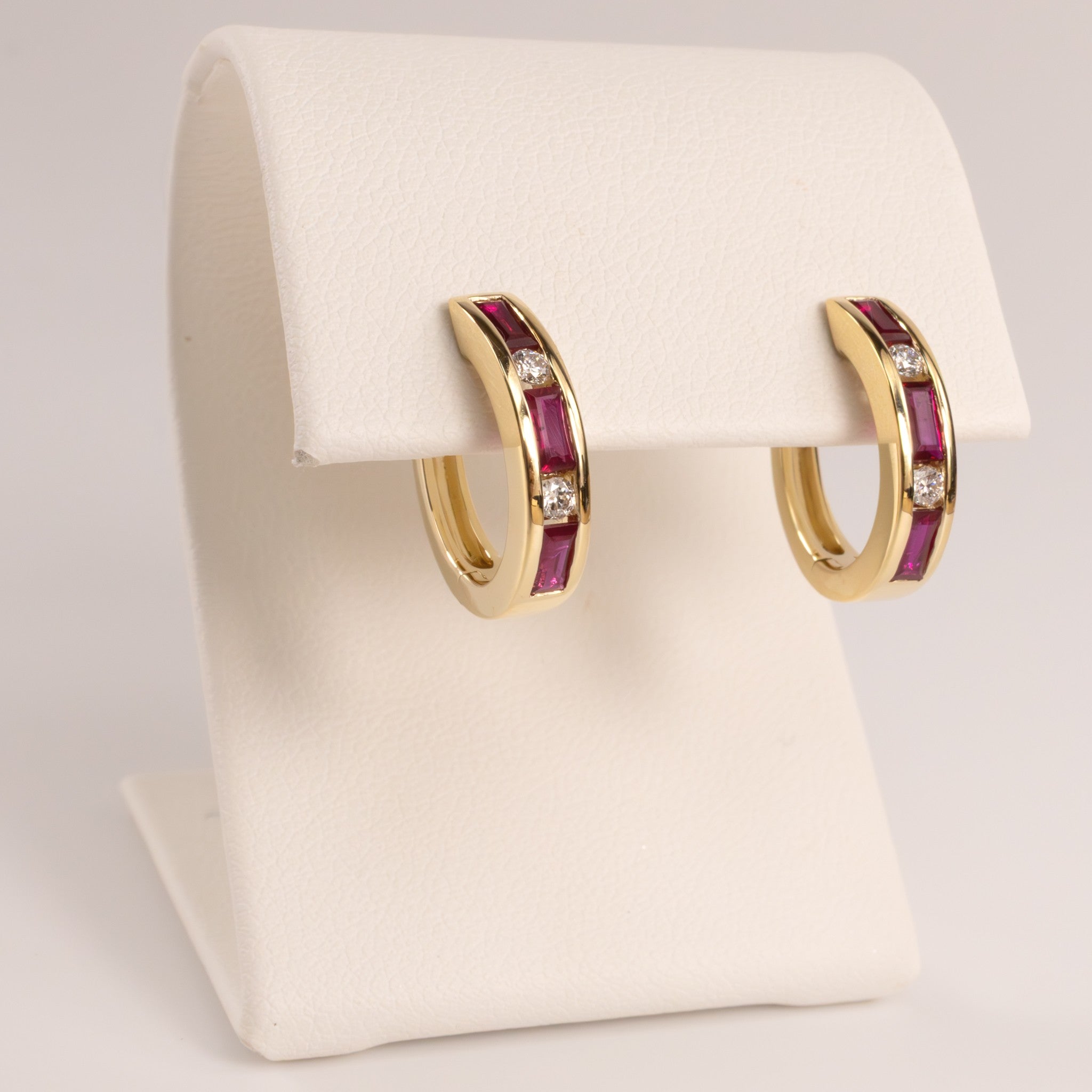 14KYG Ruby and Diamond Channel Set Huggie Hoop Earrings