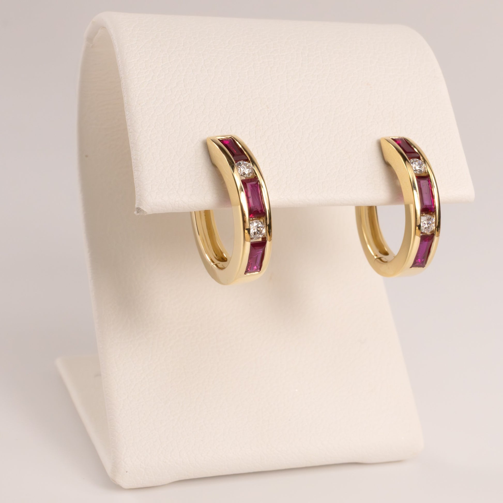 14KYG Ruby and Diamond Channel Set Huggie Hoop Earrings