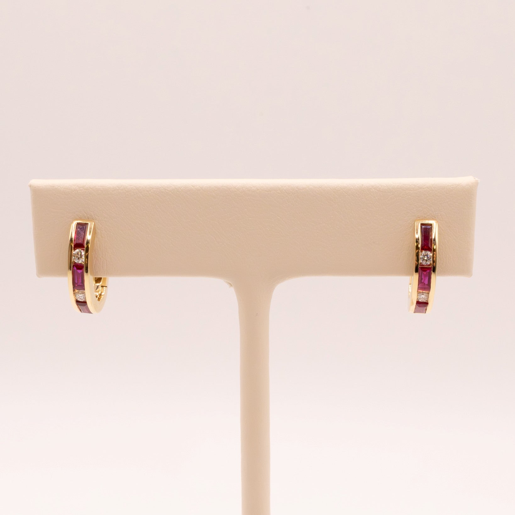 14KYG Ruby and Diamond Channel Set Huggie Hoop Earrings