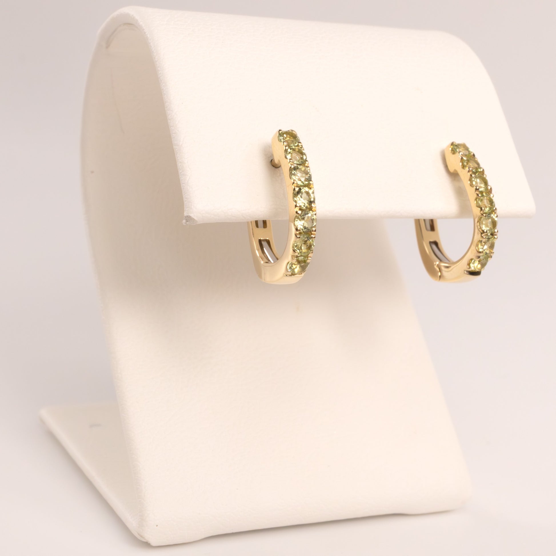 14KYG Peridot Huggie Hoop Earrings