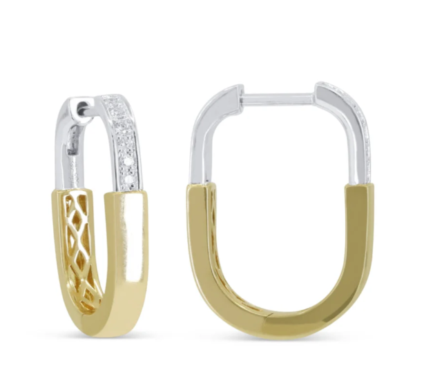14K Two-Tone Diamond Oval Hoop Earrings