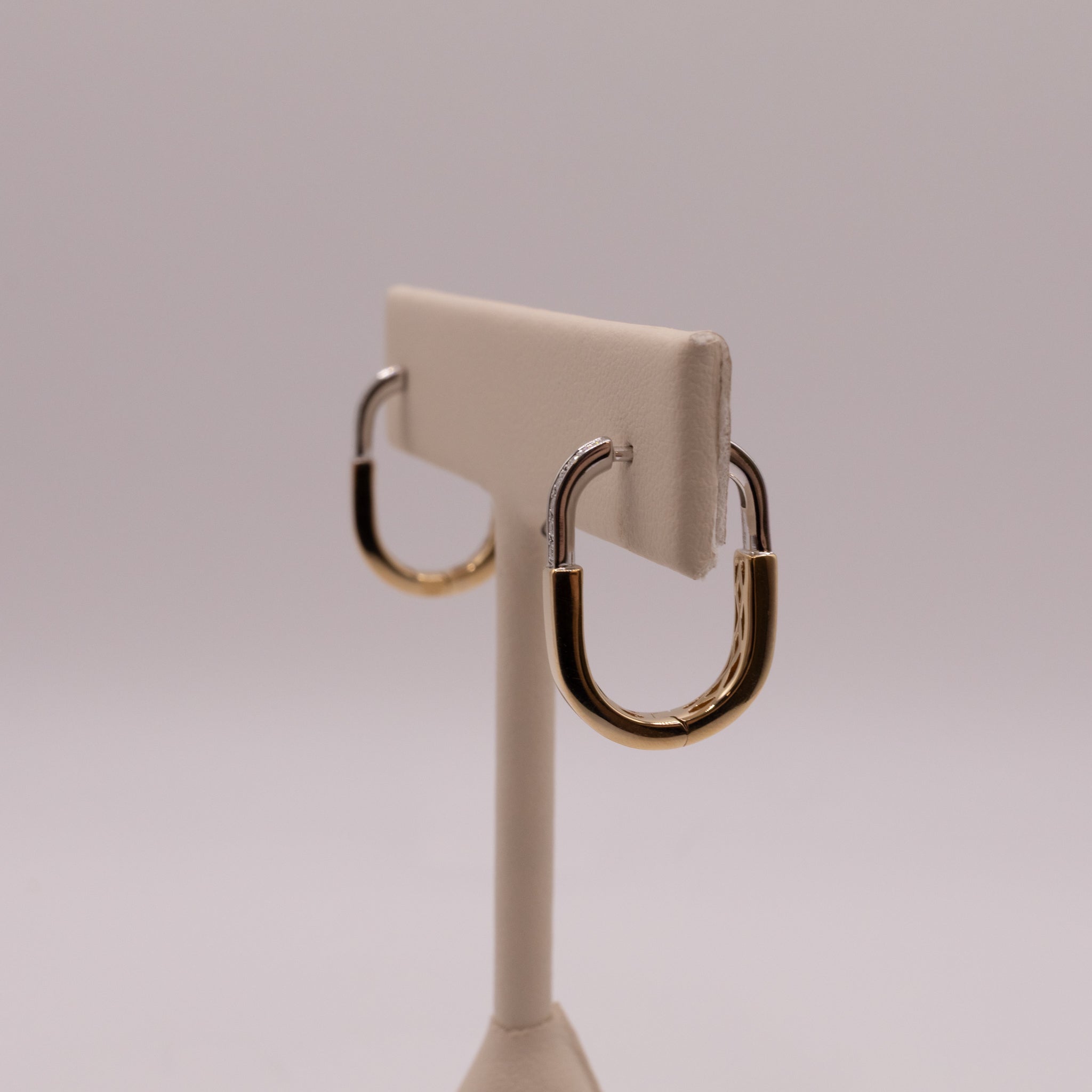 14K Two-Tone Diamond Oval Hoop Earrings