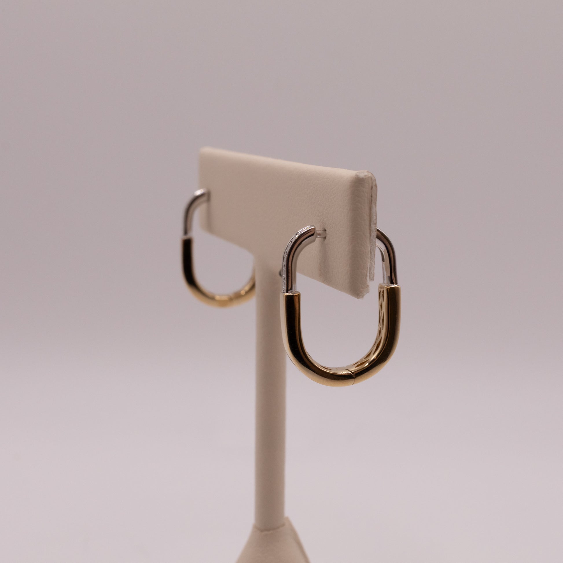 14K Two-Tone Diamond Oval Hoop Earrings