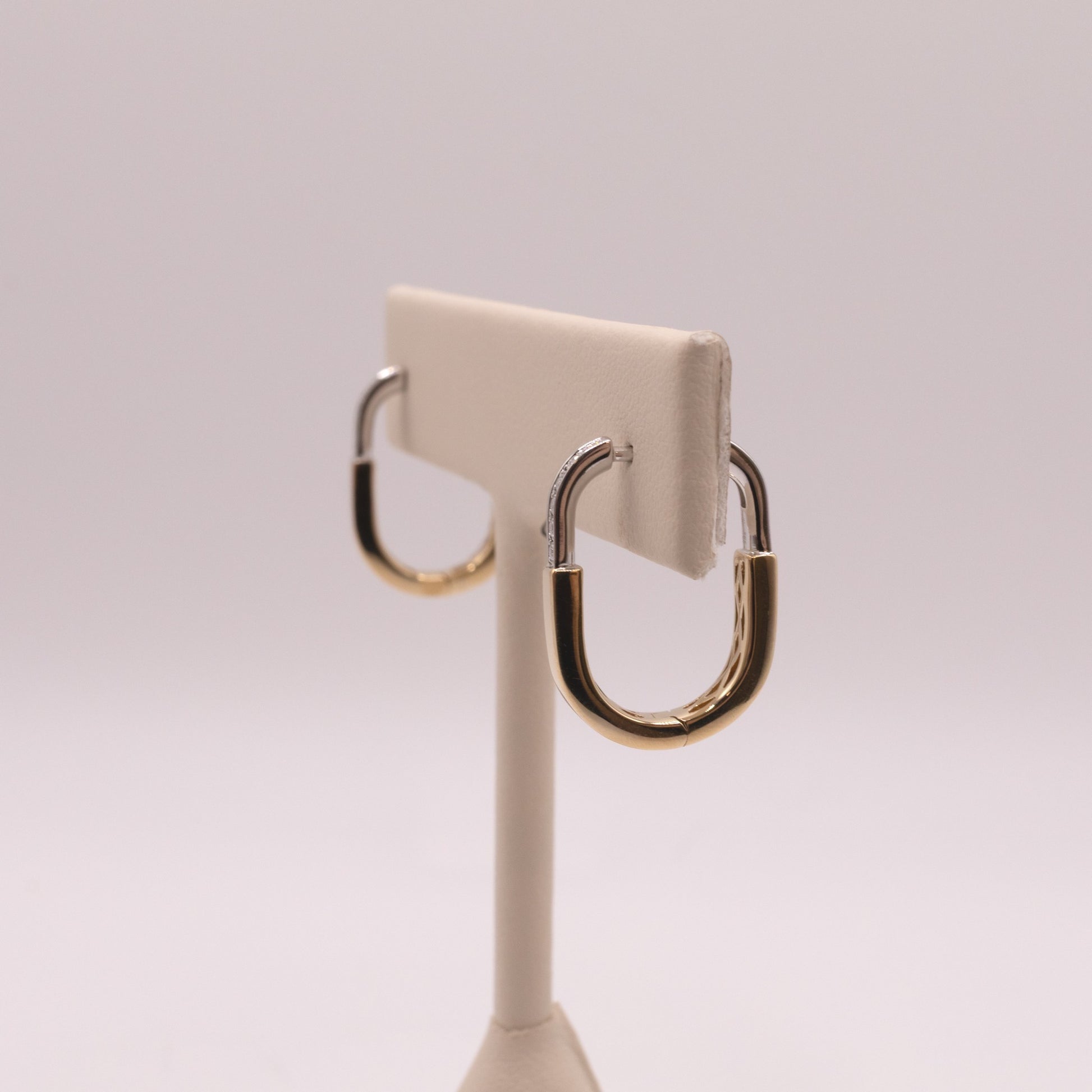 14K Two-Tone Diamond Oval Hoop Earrings