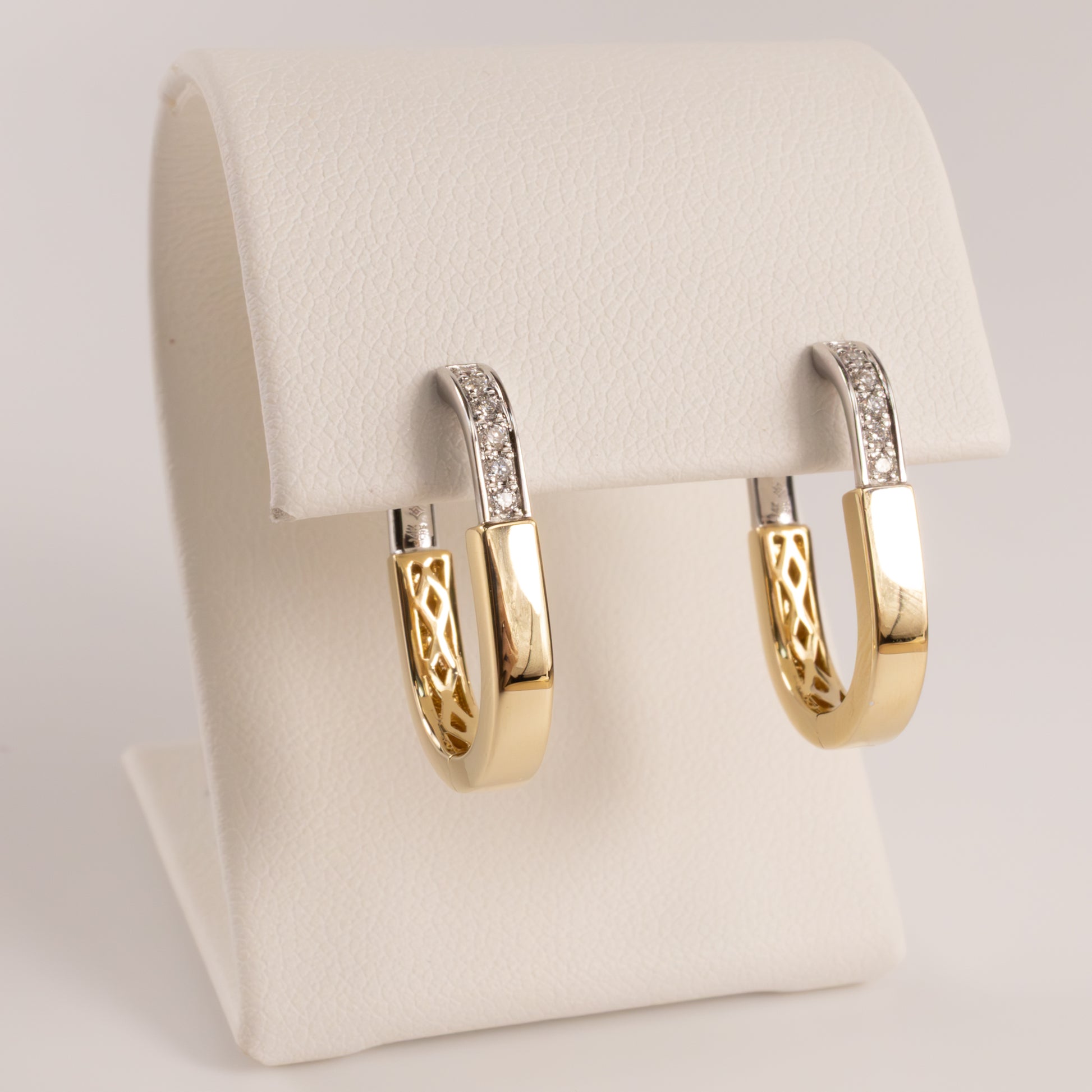 14K Two-Tone Diamond Oval Hoop Earrings