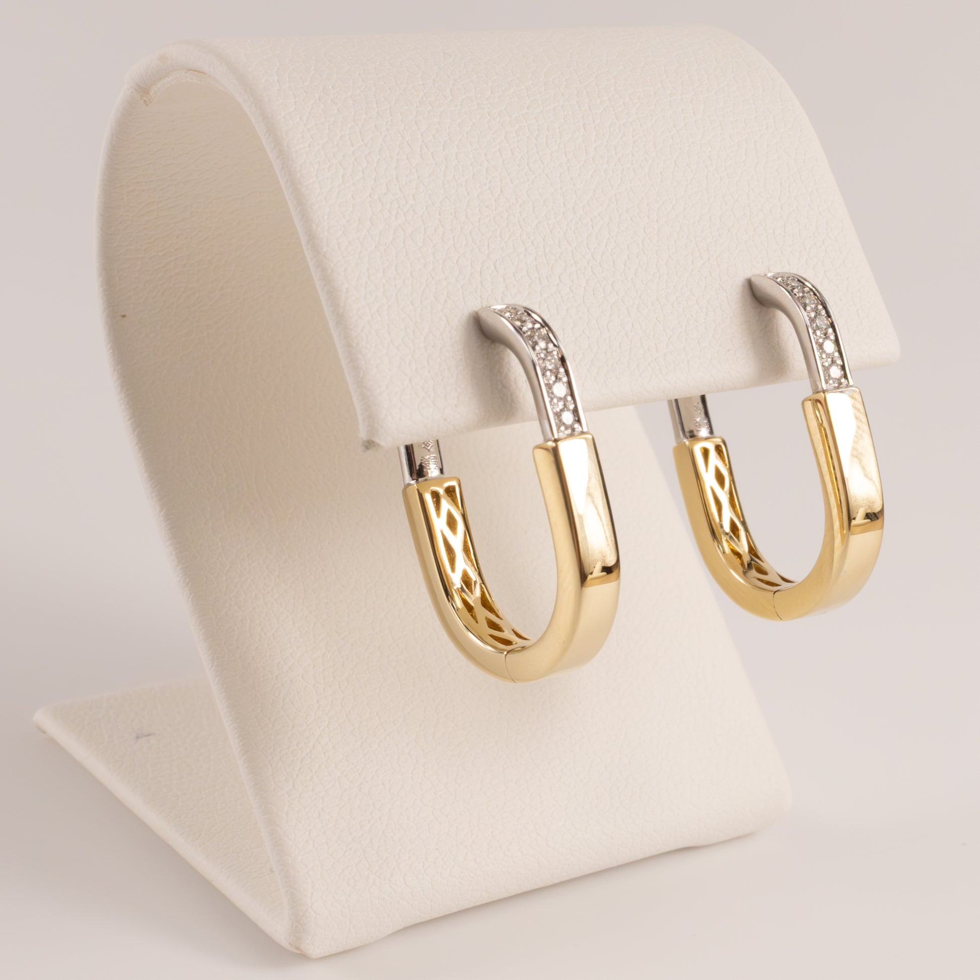 14K Two-Tone Diamond Oval Hoop Earrings