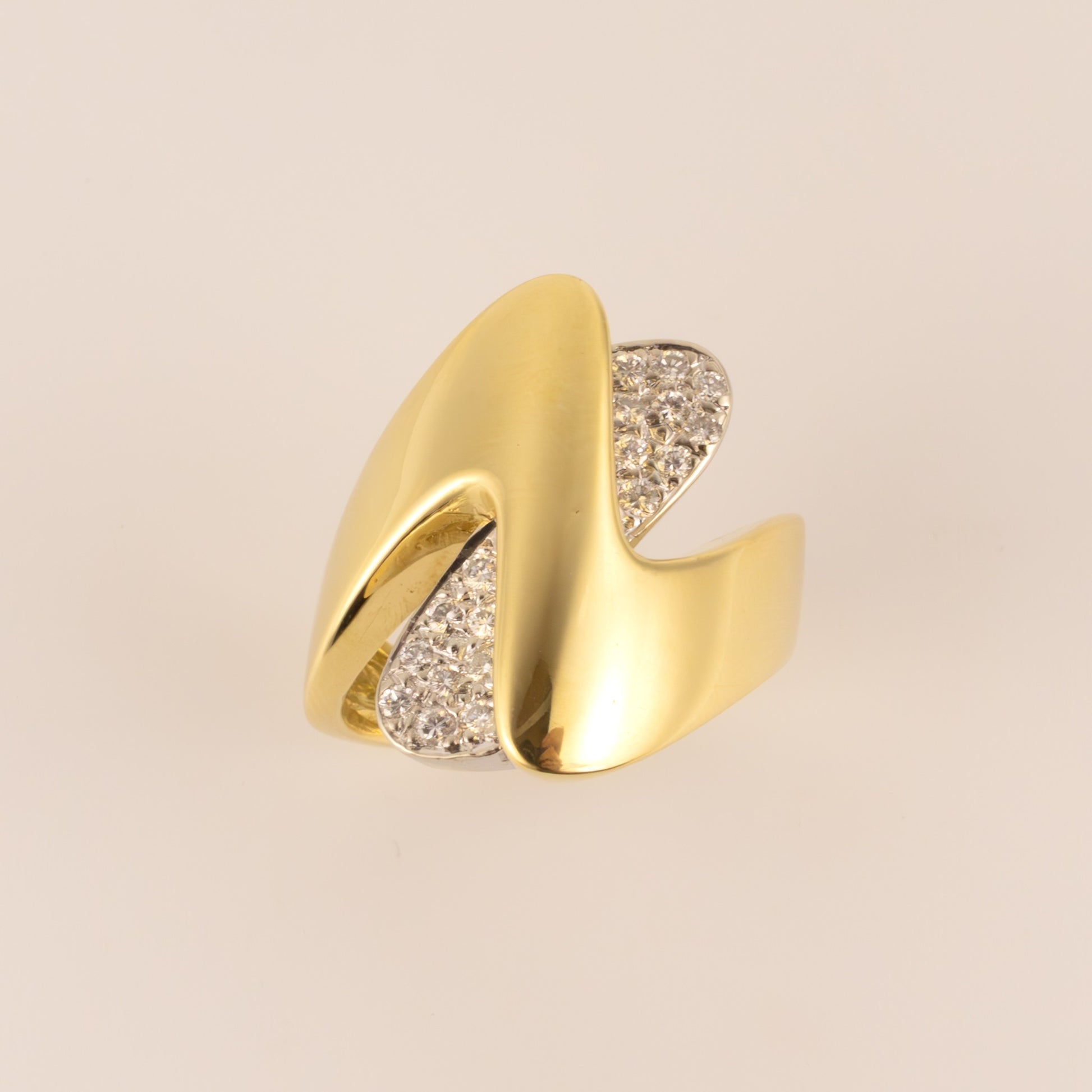 18K Two-Tone Vintage Diamond Zig Zag Wide Ring
