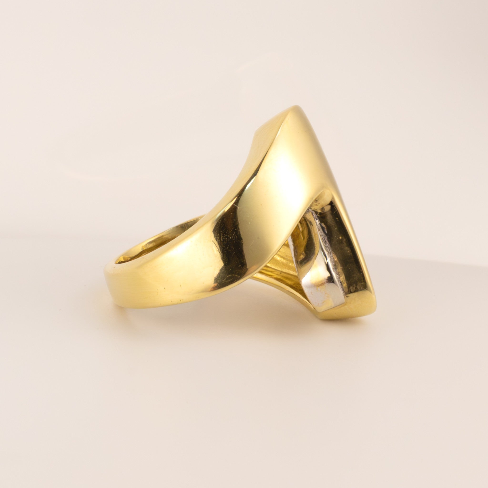 18K Two-Tone Vintage Diamond Zig Zag Wide Ring