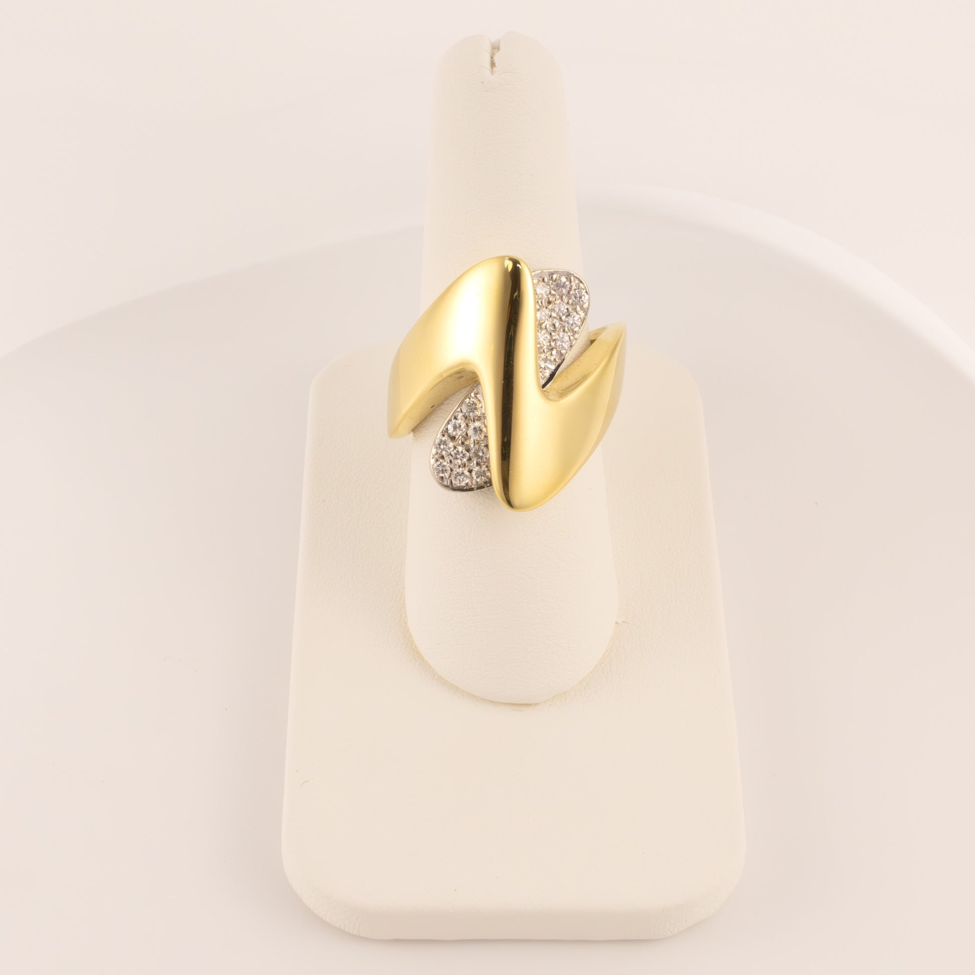 18K Two-Tone Vintage Diamond Zig Zag Wide Ring
