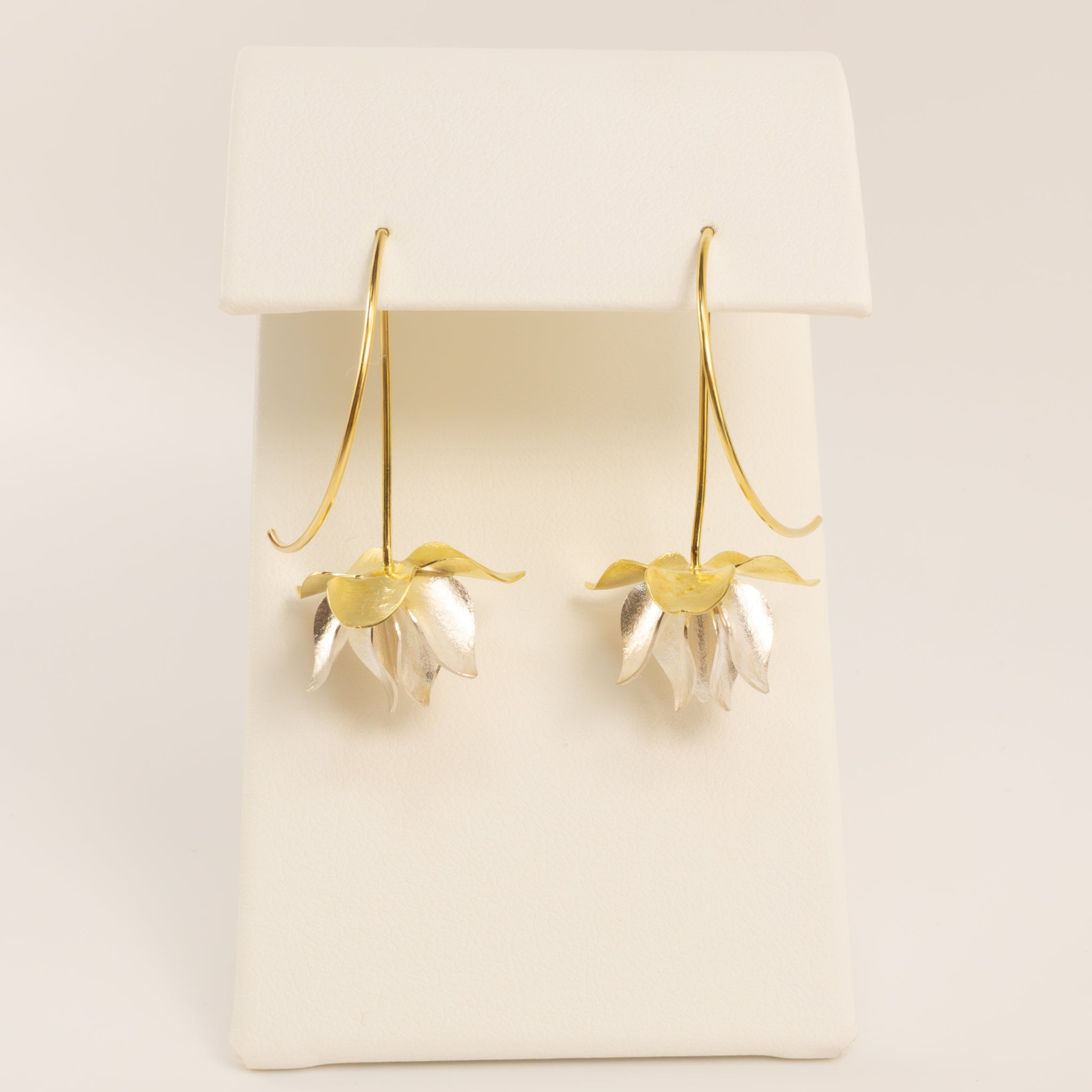 18KYG and Sterling Silver Lotus Flower Thread Dangle Earrings