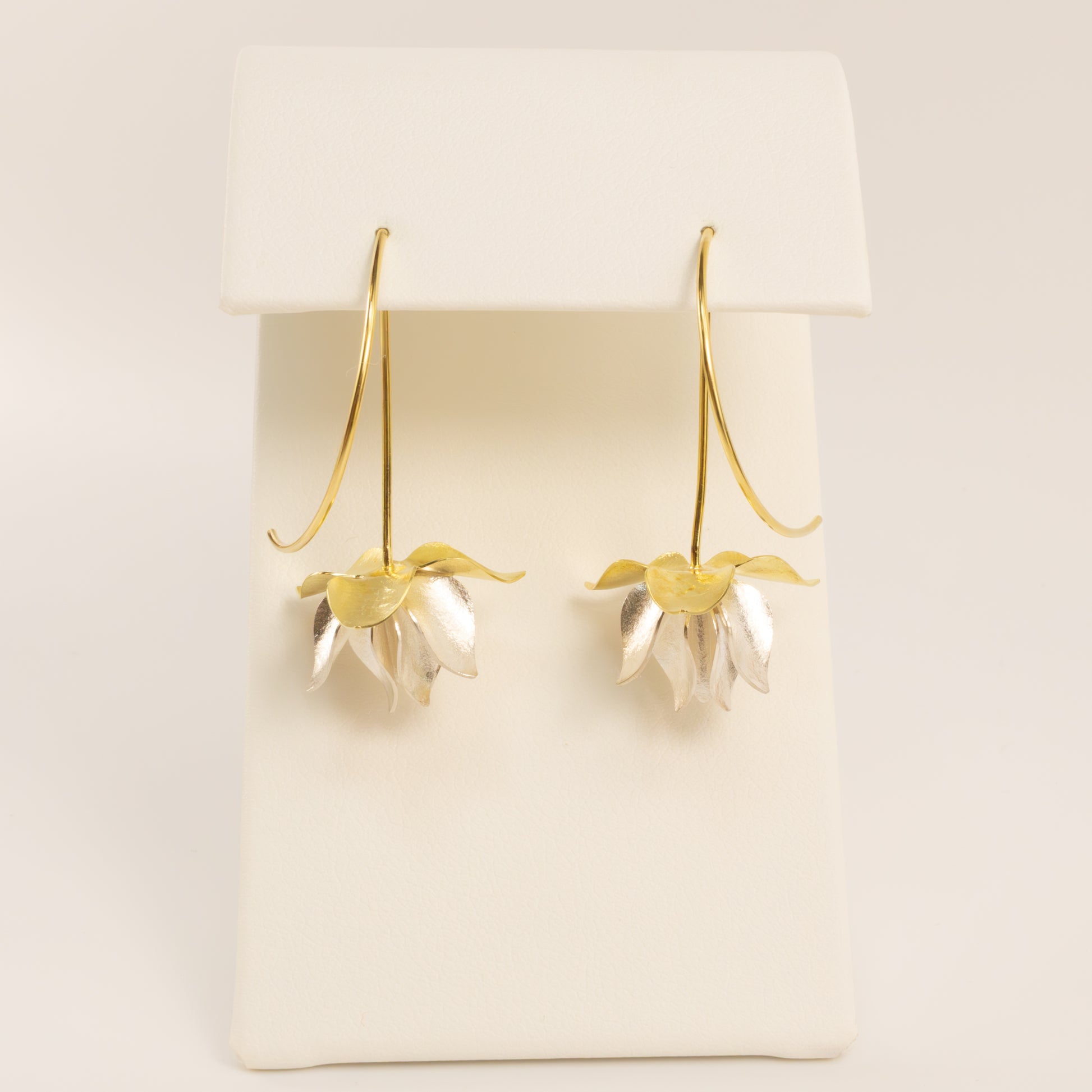 18KYG and Sterling Silver Lotus Flower Thread Dangle Earrings