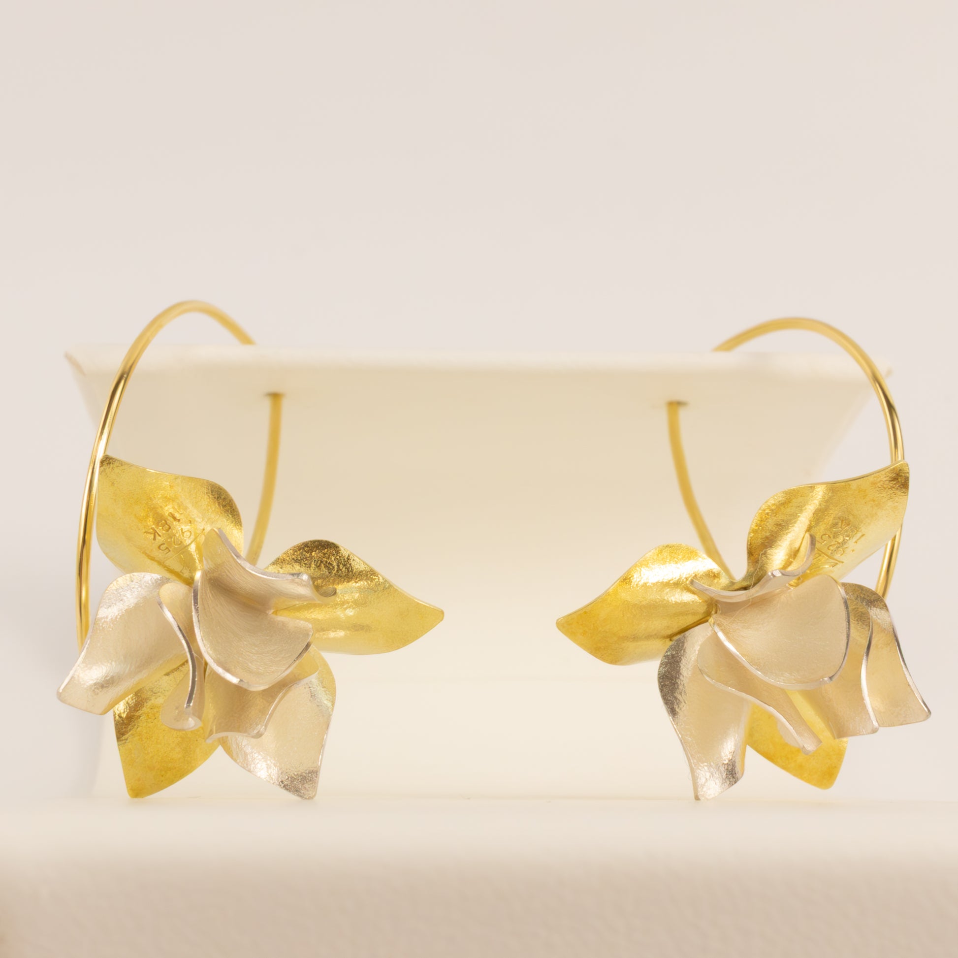 18KYG and Sterling Silver Lotus Flower Thread Dangle Earrings