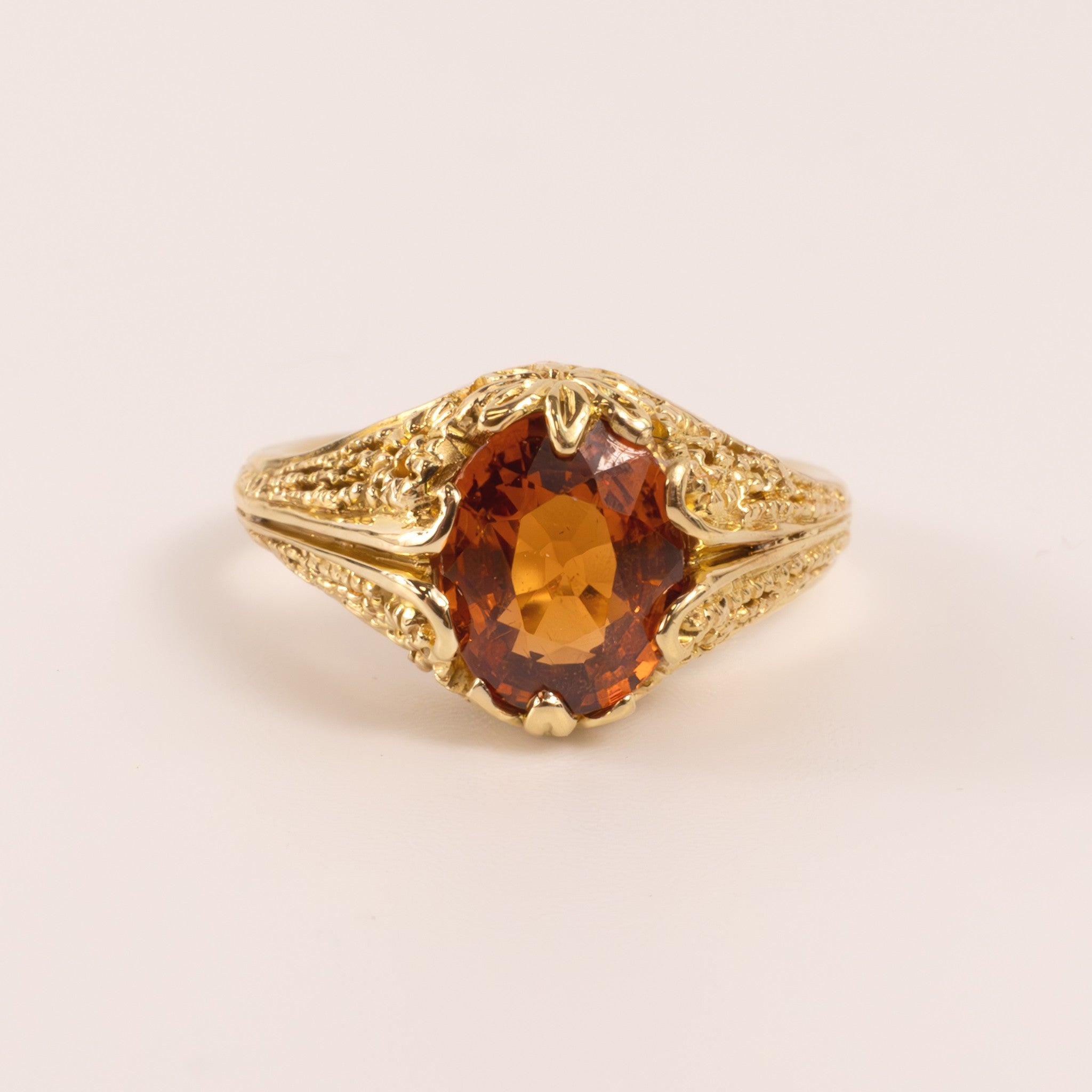 14KYG Spessartite Garnet Filigree Floral Ring