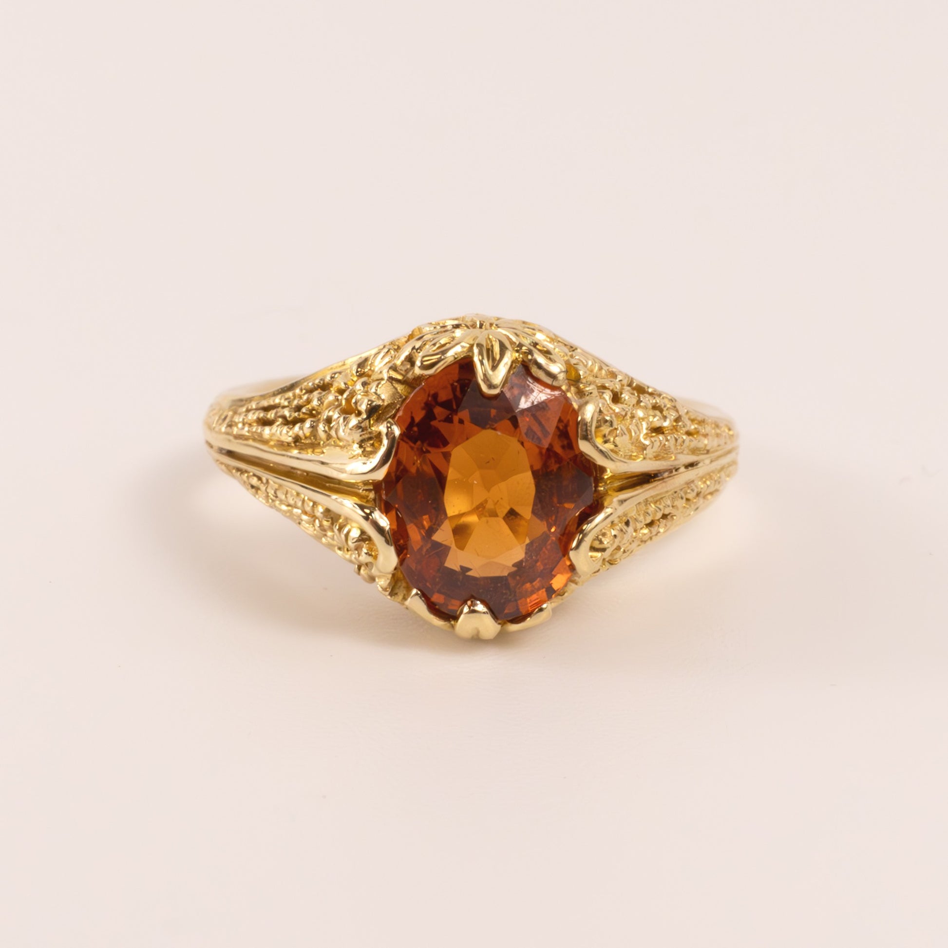14KYG Spessartite Garnet Filigree Floral Ring