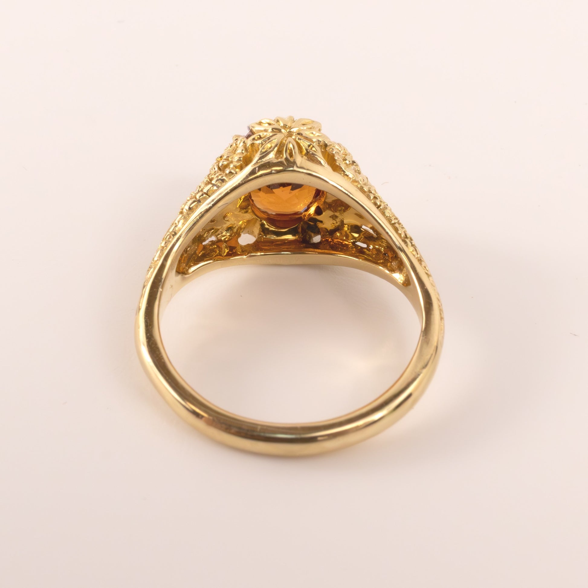14KYG Spessartite Garnet Filigree Floral Ring