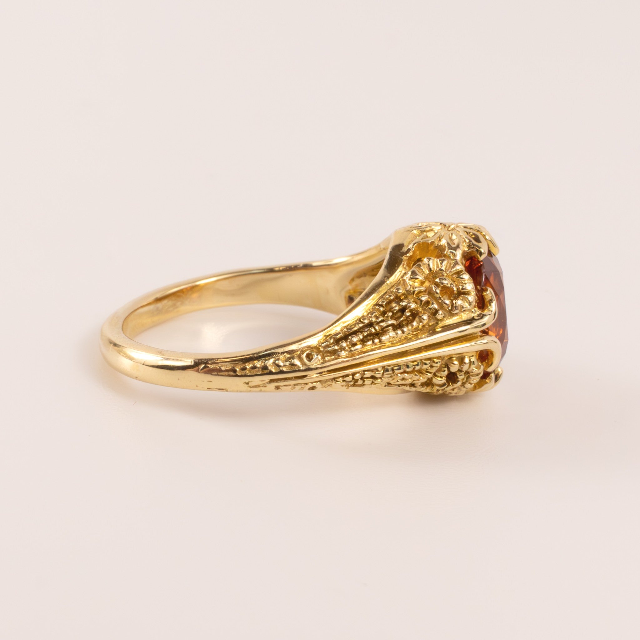 14KYG Spessartite Garnet Filigree Floral Ring