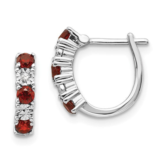 Sterling Silver Garnet and Diamond Leverback Huggie Earrings