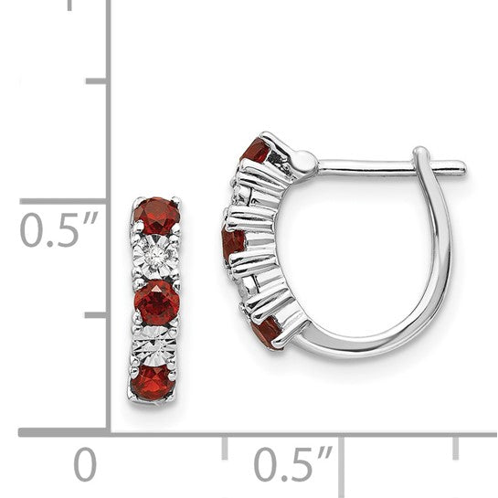 Sterling Silver Garnet and Diamond Leverback Huggie Earrings