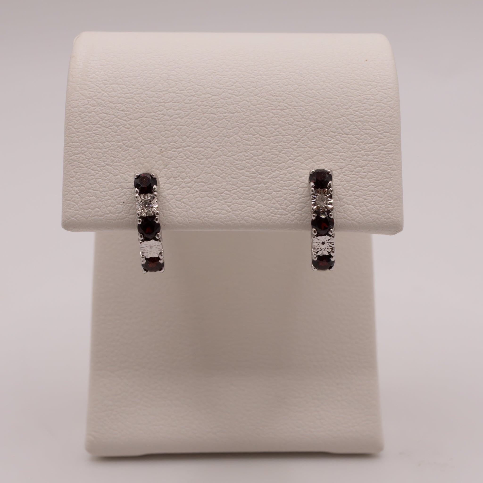 Sterling Silver Garnet and Diamond Leverback Huggie Earrings