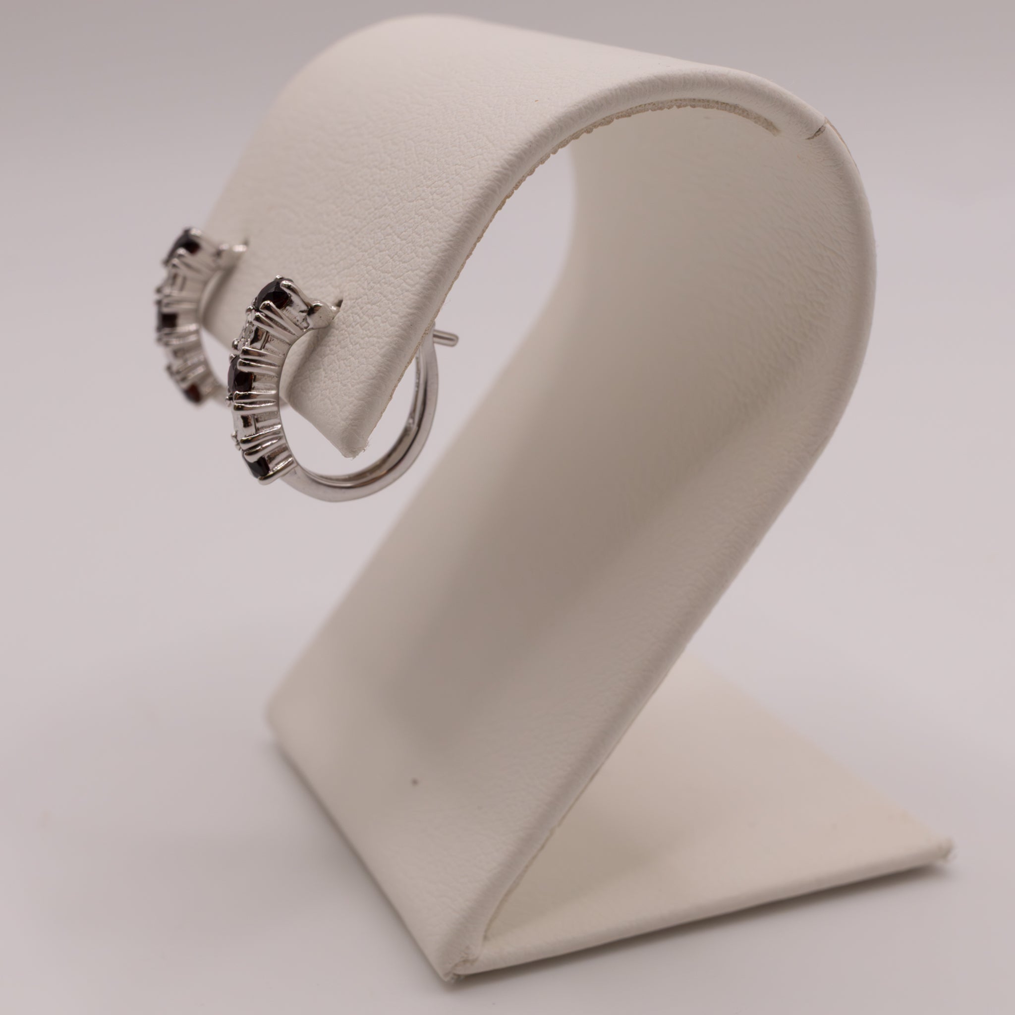 Sterling Silver Garnet and Diamond Leverback Huggie Earrings