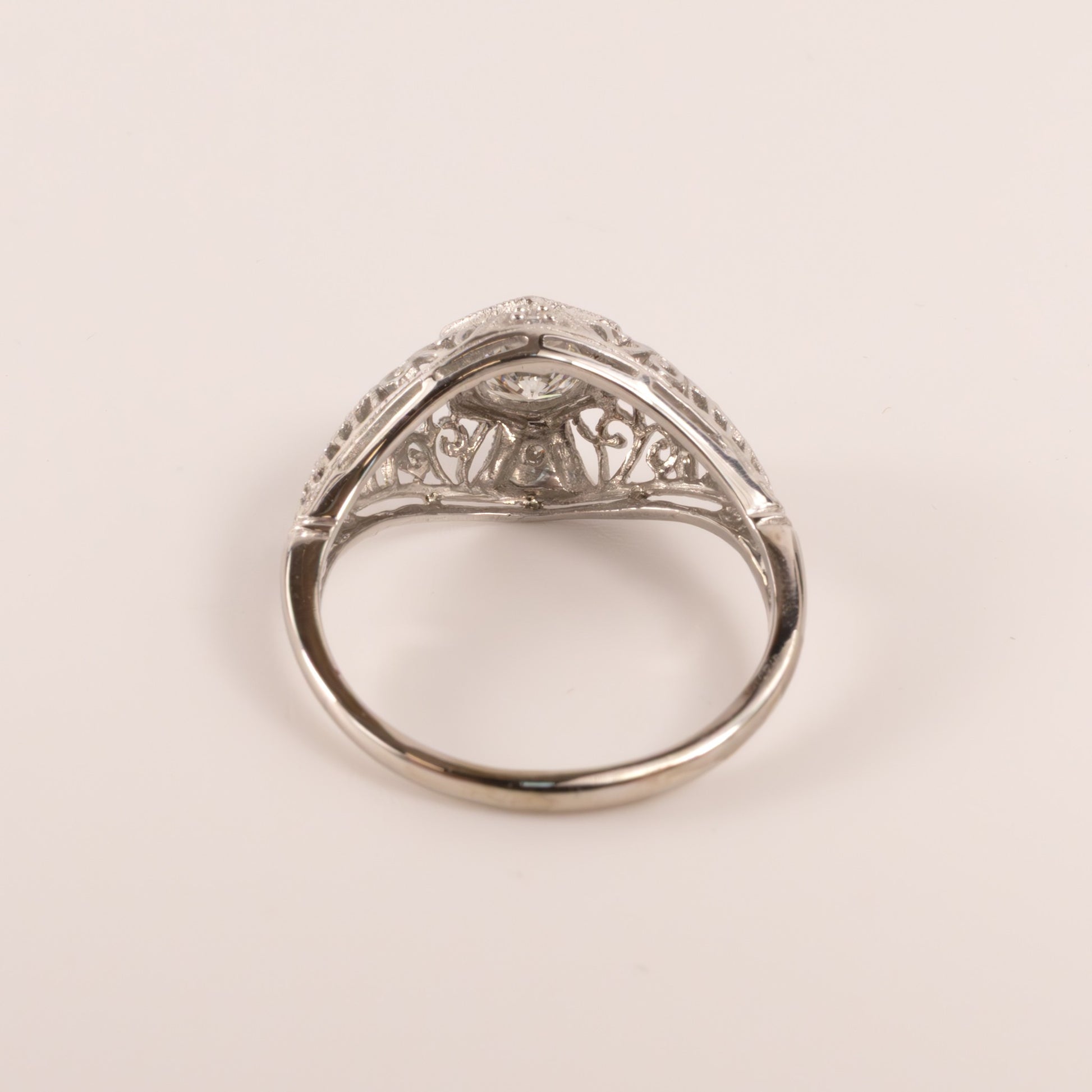 14KWG Diamond Dome Filigree Vintage Reproduction Ring