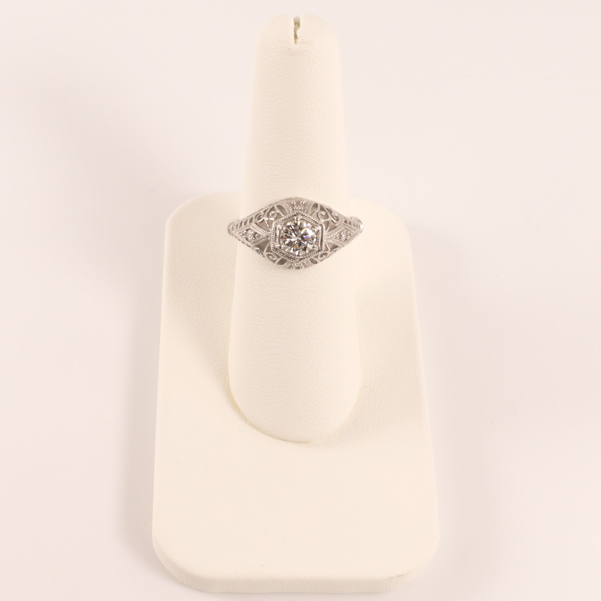 14KWG Diamond Dome Filigree Vintage Reproduction Ring