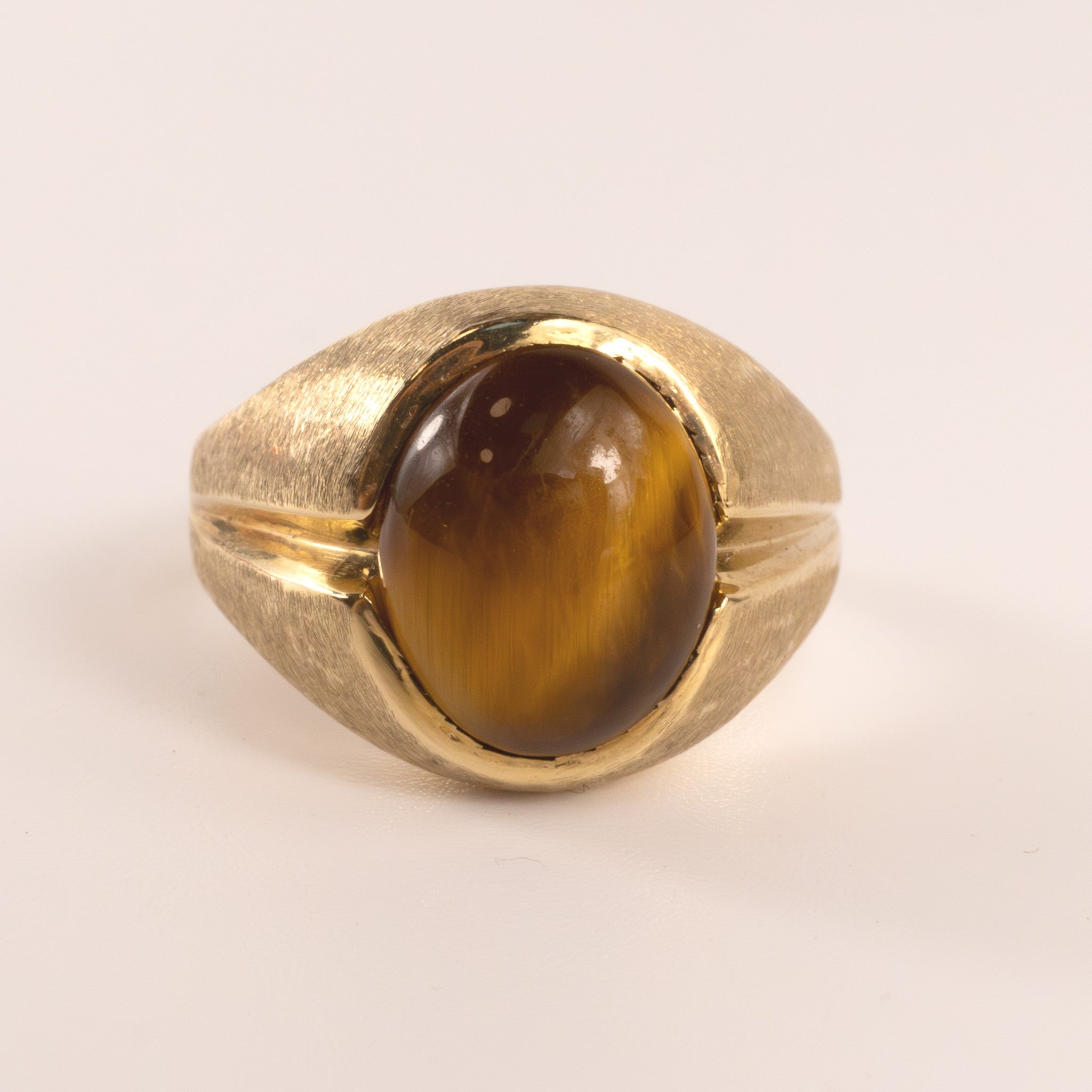 14KYG Vintage Tiger's Eye Brushed Finish Dome Ring