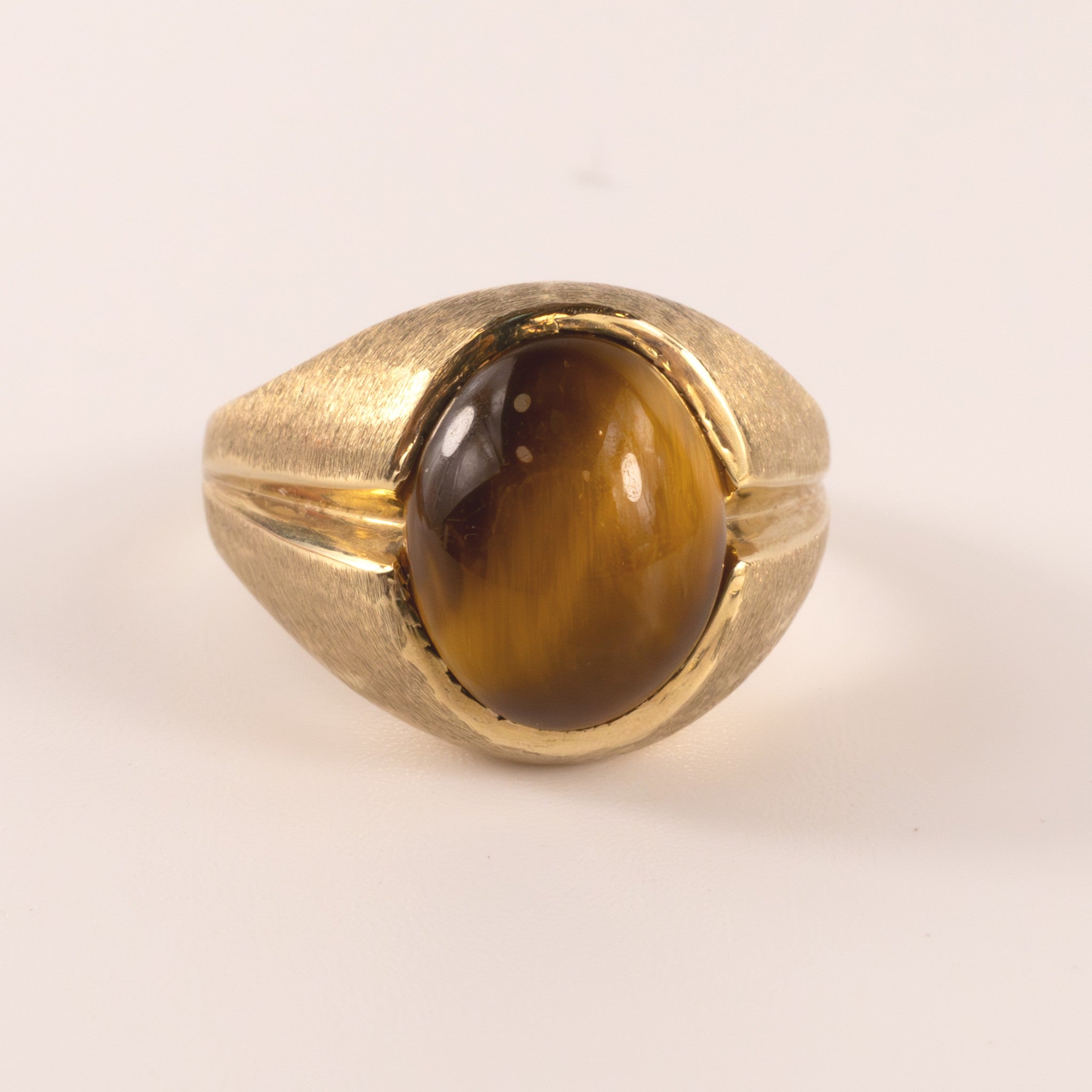 14KYG Vintage Tiger's Eye Brushed Finish Dome Ring