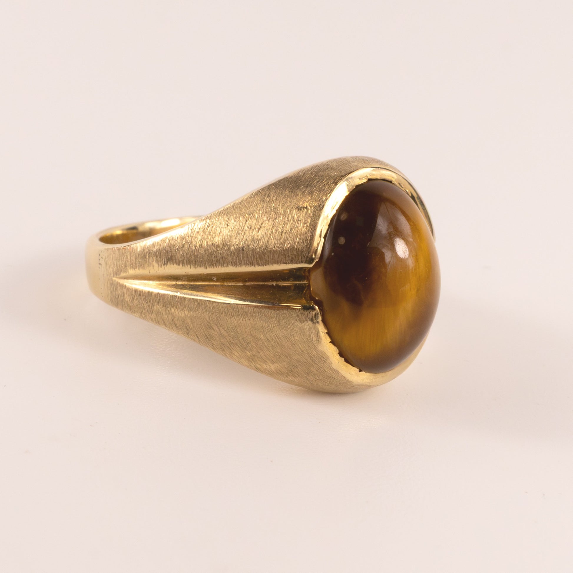 14KYG Vintage Tiger's Eye Brushed Finish Dome Ring