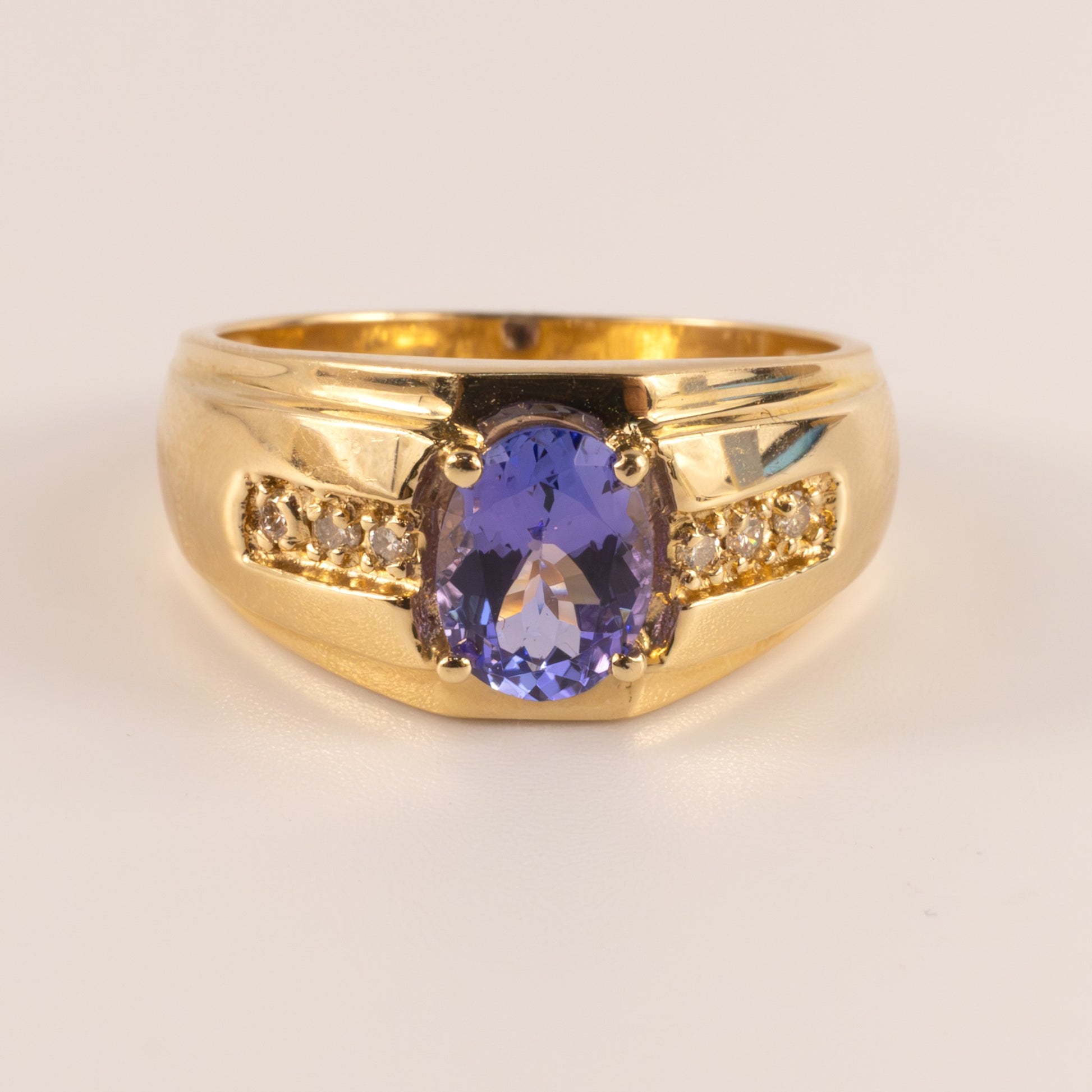 14KYG Tanzanite Oval and Diamond Mens Ring