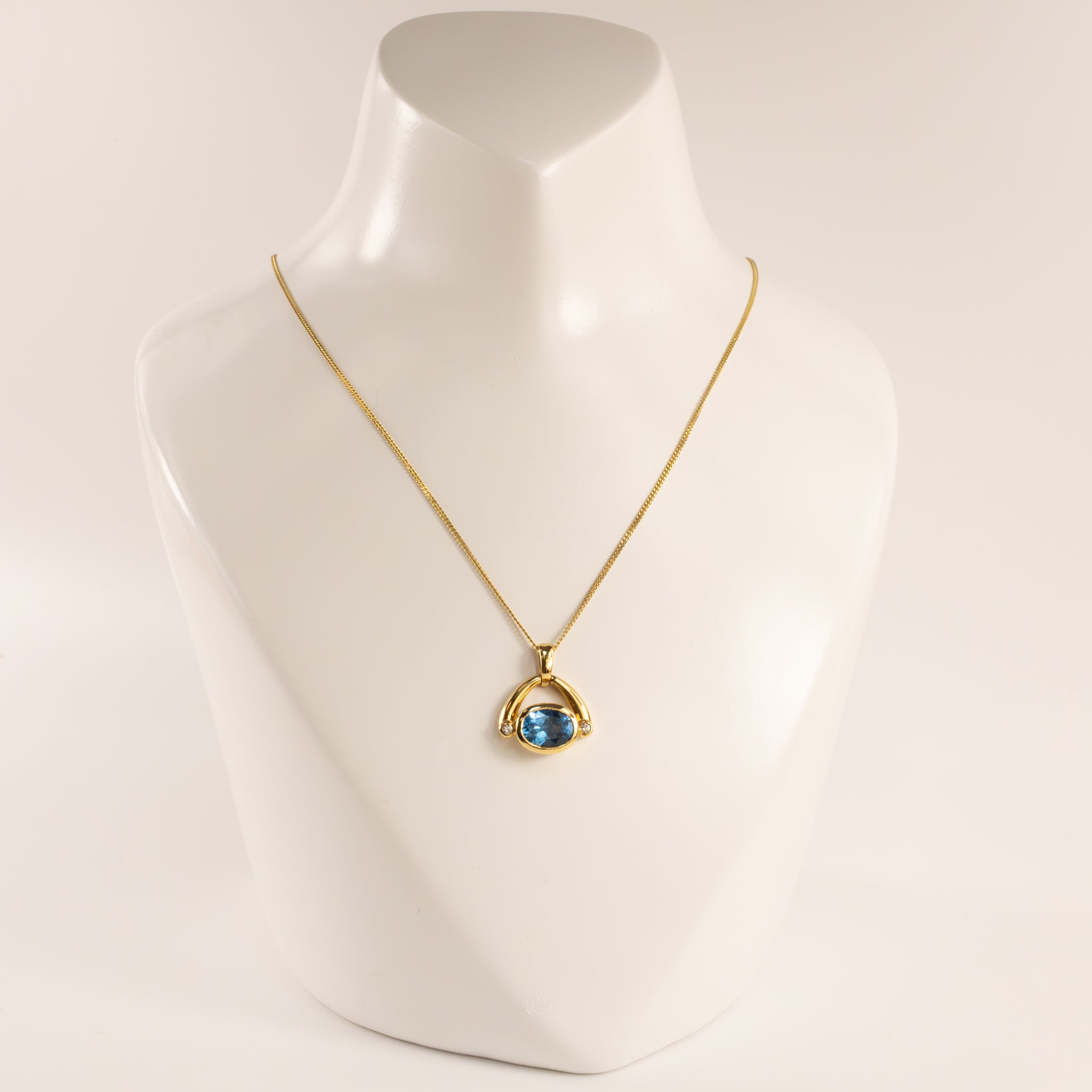 18KYG Blue Topaz Bezel Set with Diamond Accents Wishbone Necklace